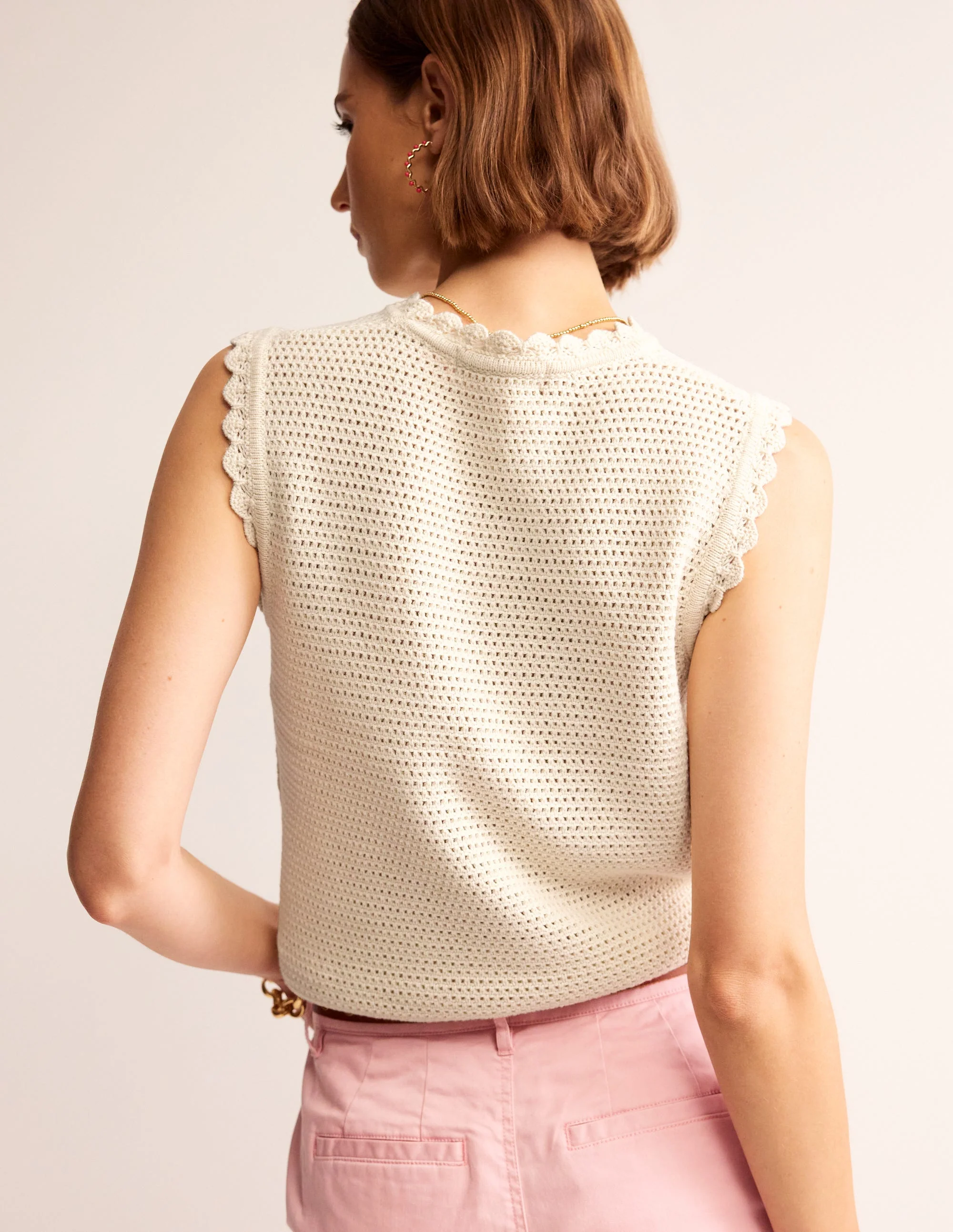 Texturiertes Tanktop mit Muschelsaum-Warmes Naturweiß - Image 3