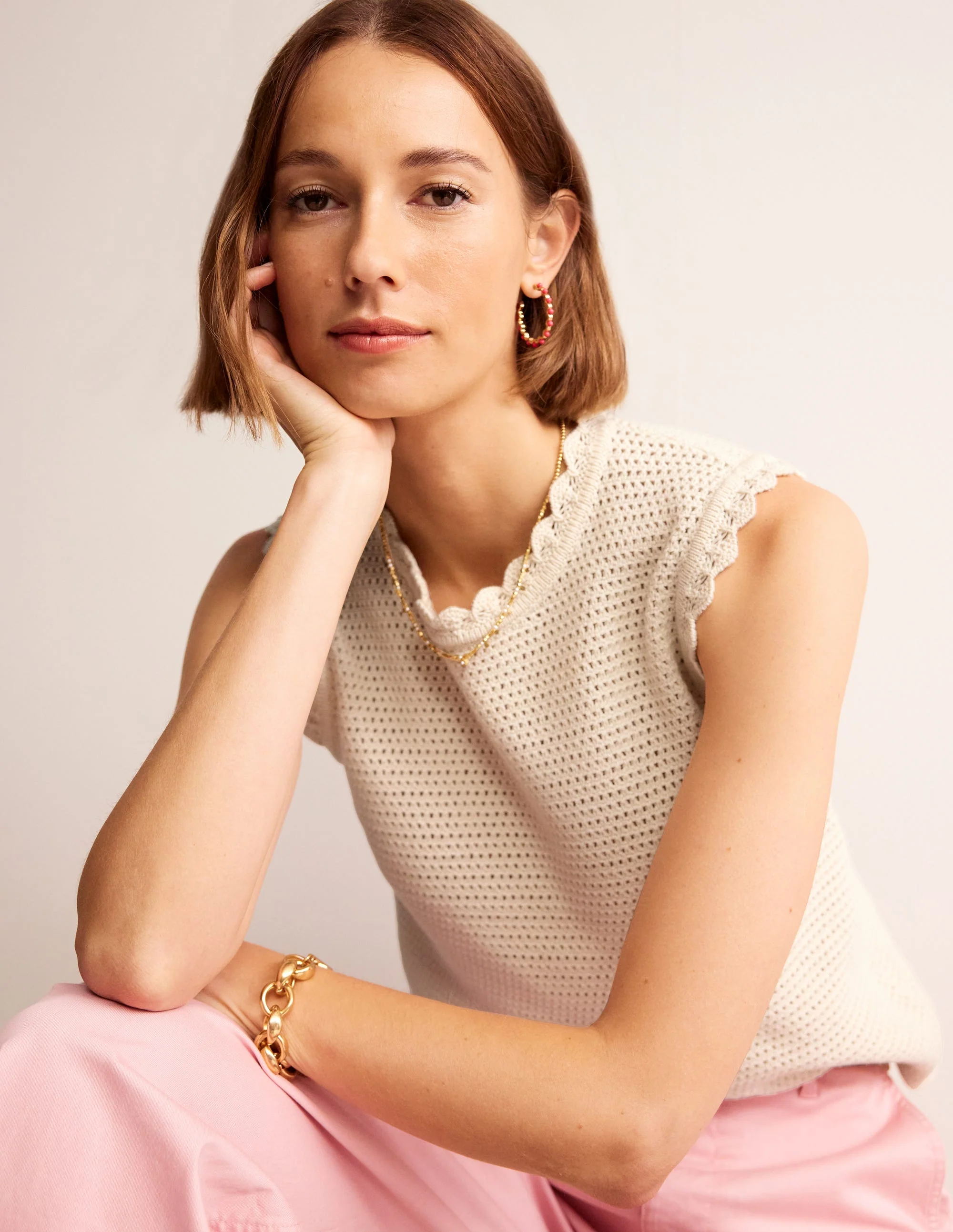 Texturiertes Tanktop mit Muschelsaum-Warmes Naturweiß - Image 4