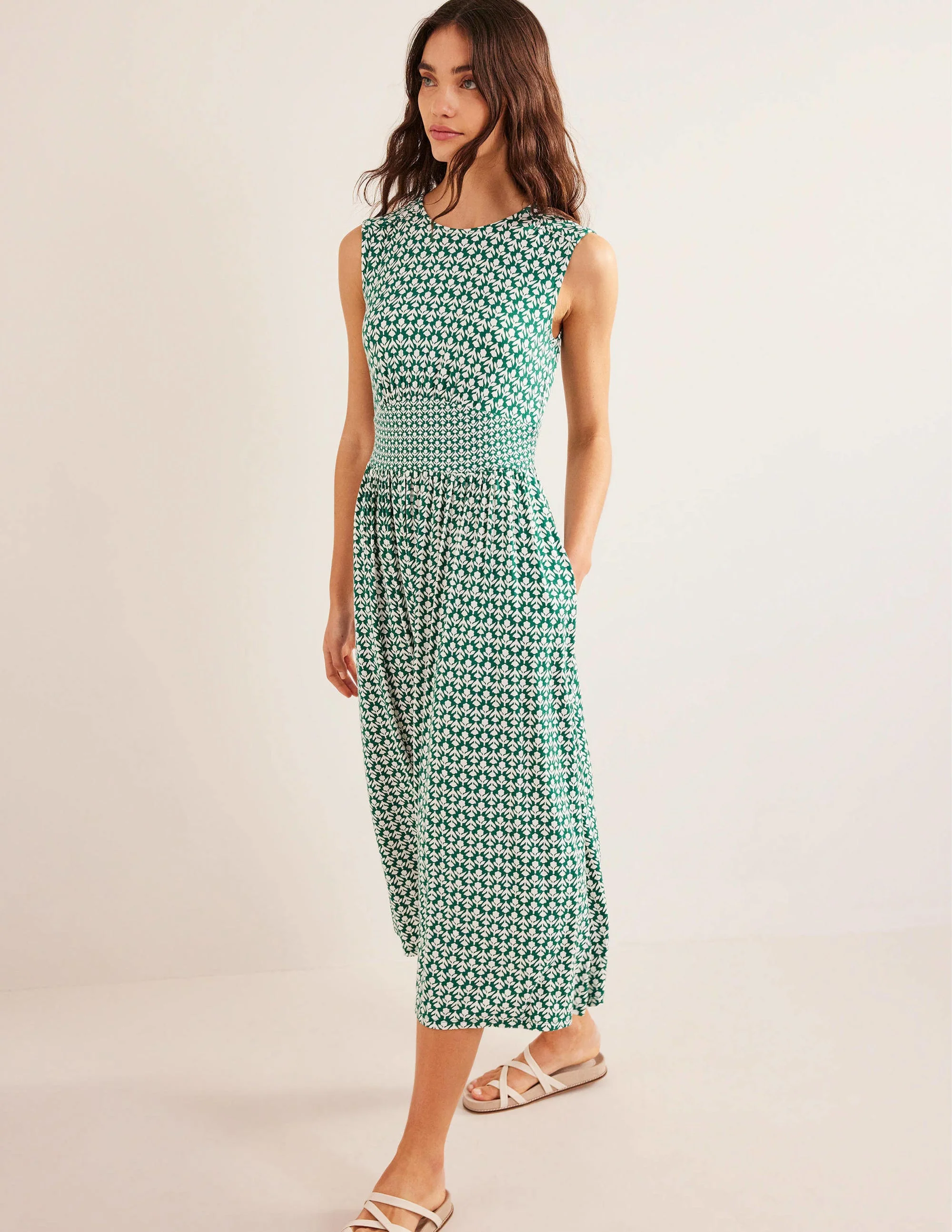 Thea Ärmelloses Midikleid-Flaschengrün, Tulpenzweig