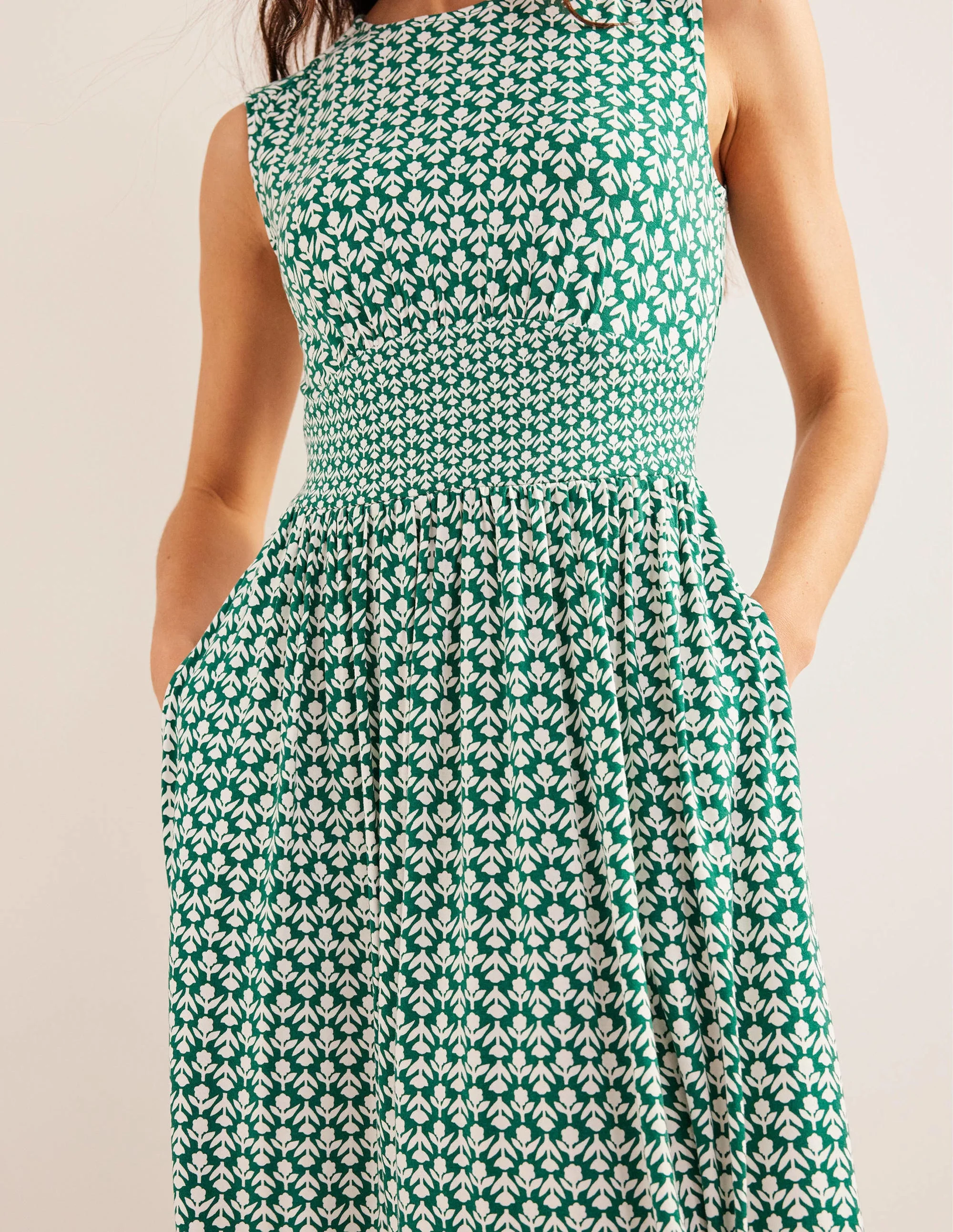 Thea Ärmelloses Midikleid-Flaschengrün, Tulpenzweig - Image 2