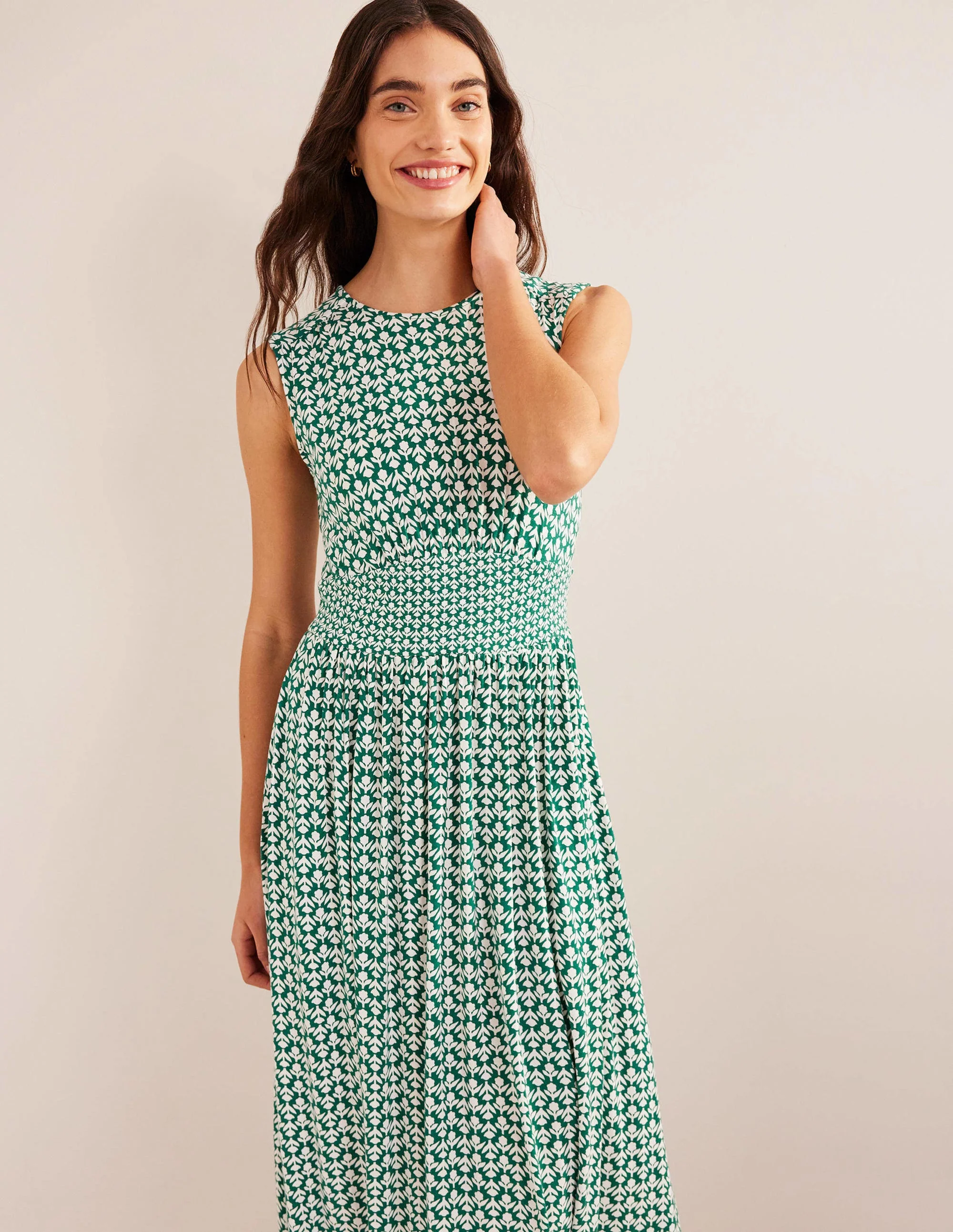 Thea Ärmelloses Midikleid-Flaschengrün, Tulpenzweig - Image 4