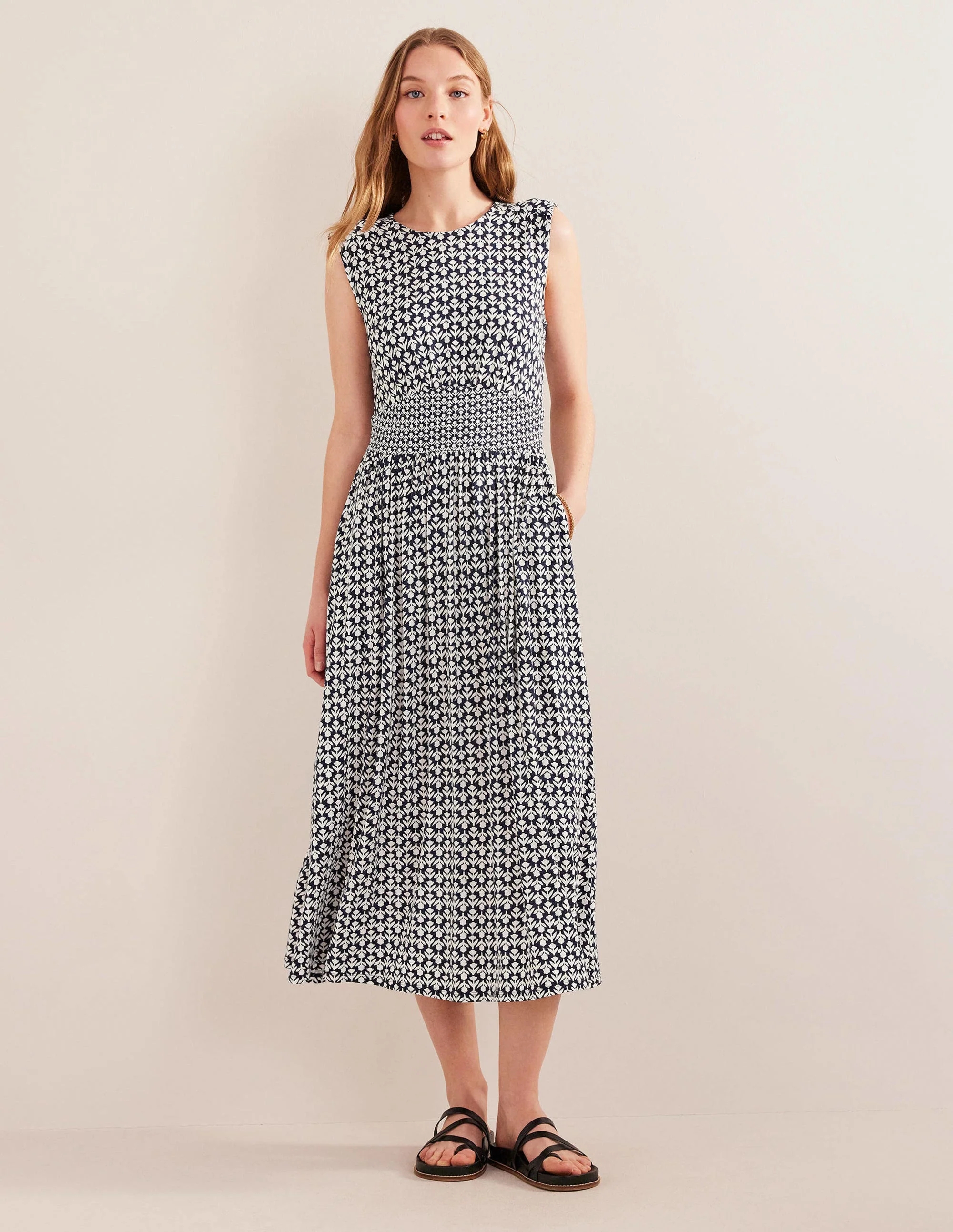 Thea Ärmelloses Midikleid-Französisches Marineblau, Tulpenzweig