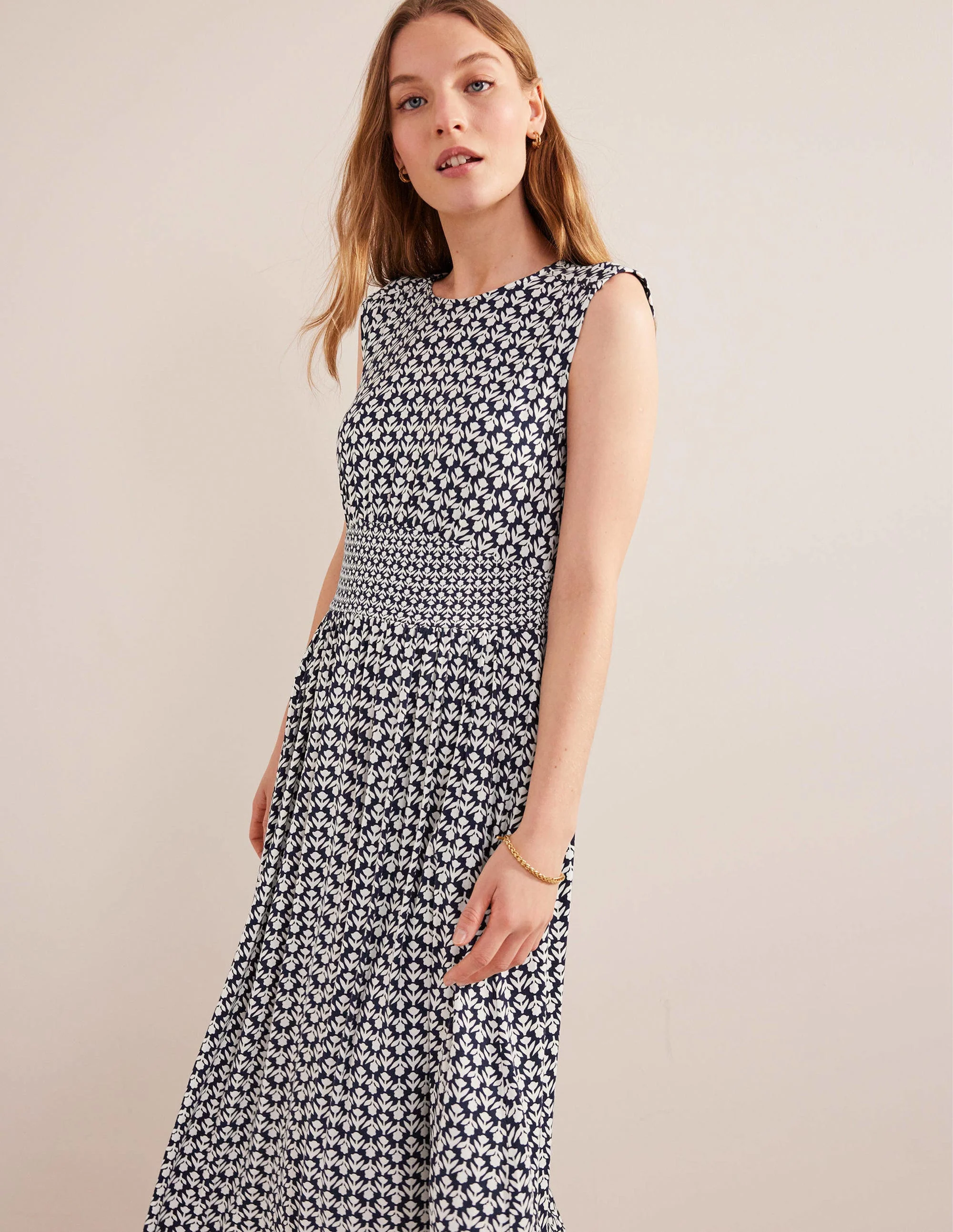 Thea Ärmelloses Midikleid-Französisches Marineblau, Tulpenzweig - Image 4