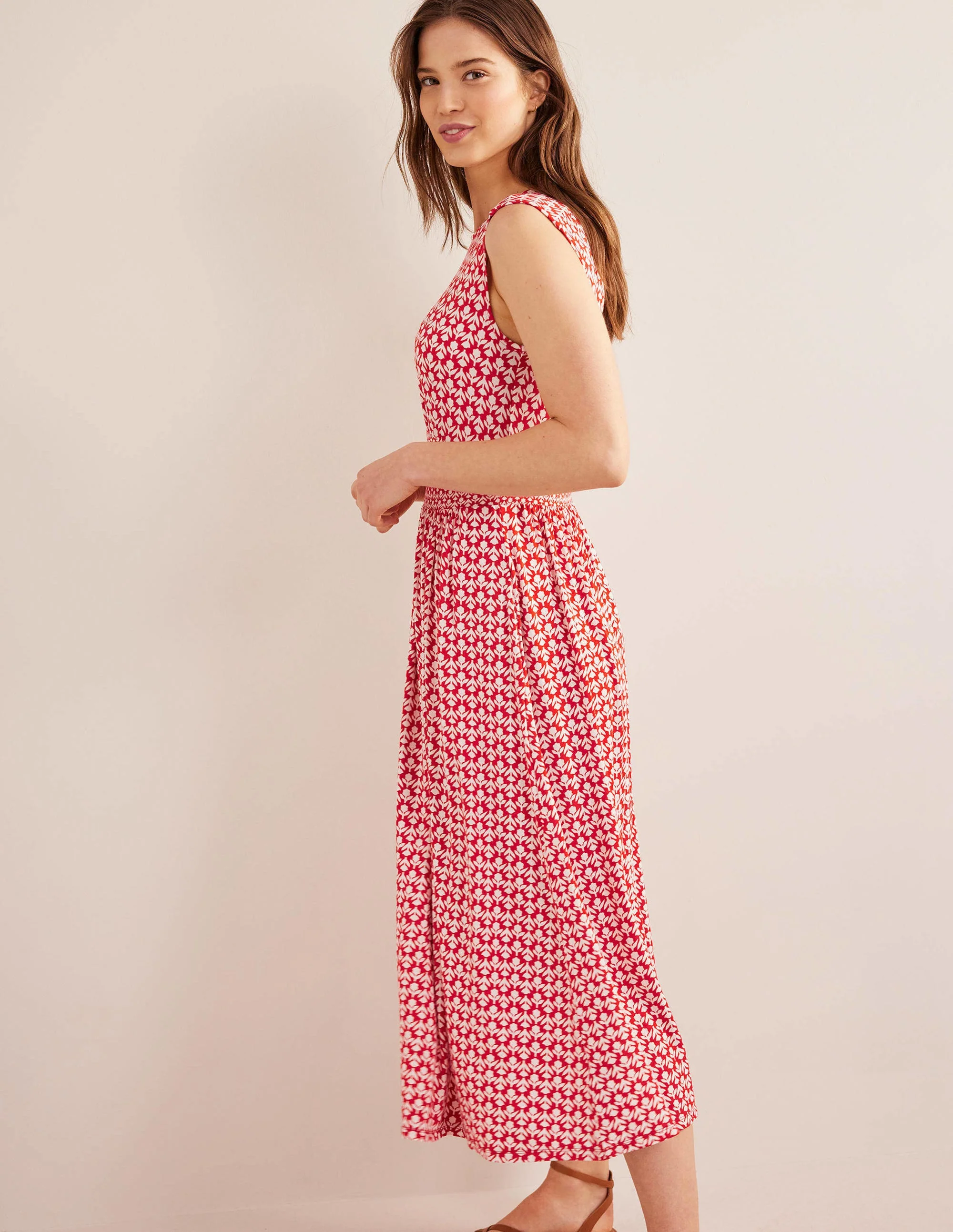 Thea Ärmelloses Midikleid-Zinnoberrot, Tulpenzweig - Image 4