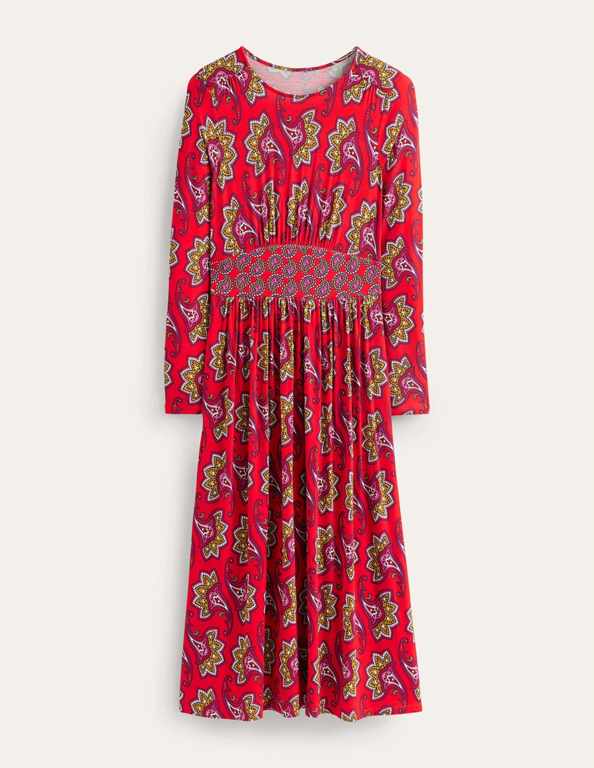 Thea Jersey-Midikleid mit langen Ärmeln-Rot, Paisley-Amaryllis - Image 6