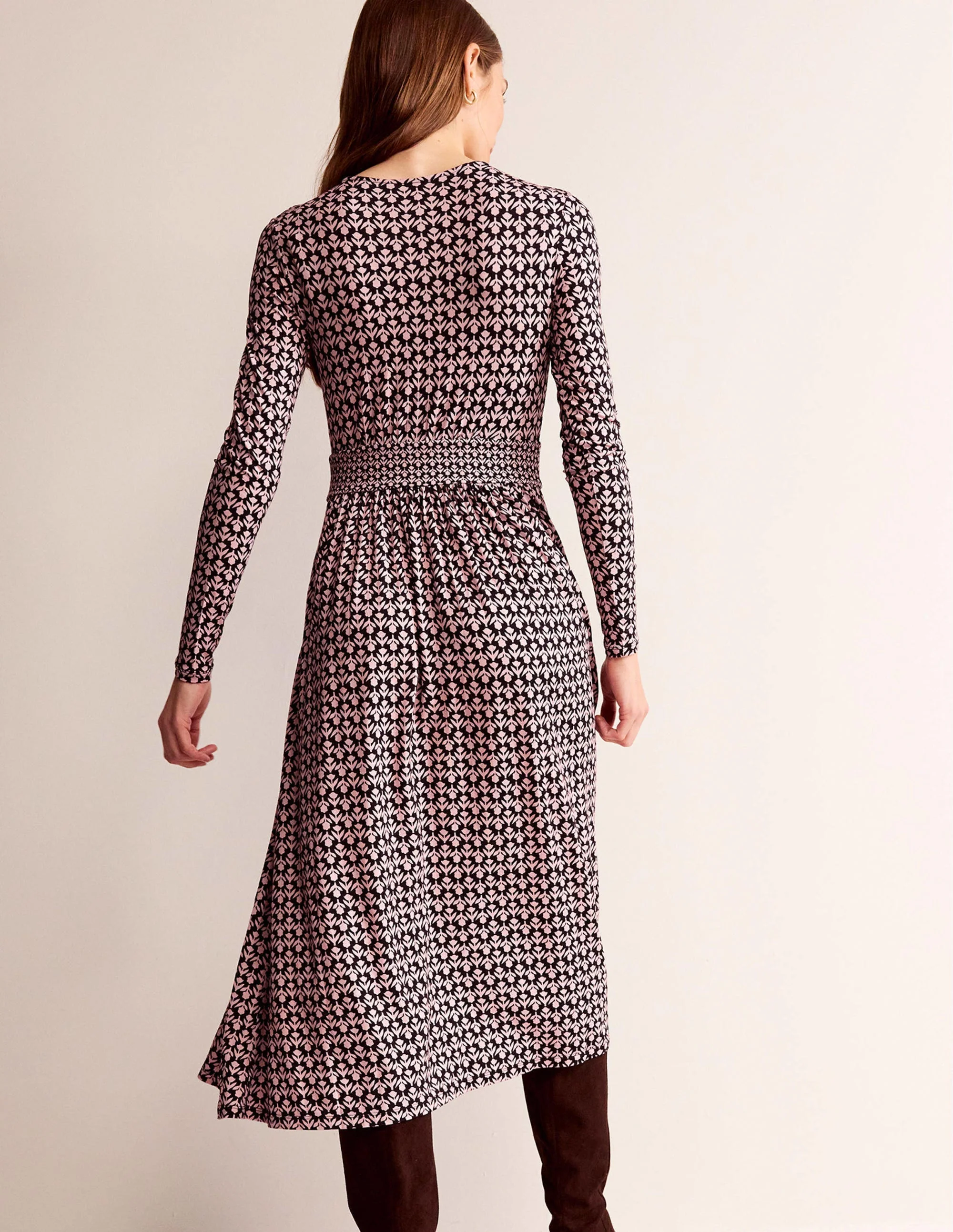 Thea Jersey-Midikleid mit langen Ärmeln-Schwarz und Milchshake, Tulpen - Image 3