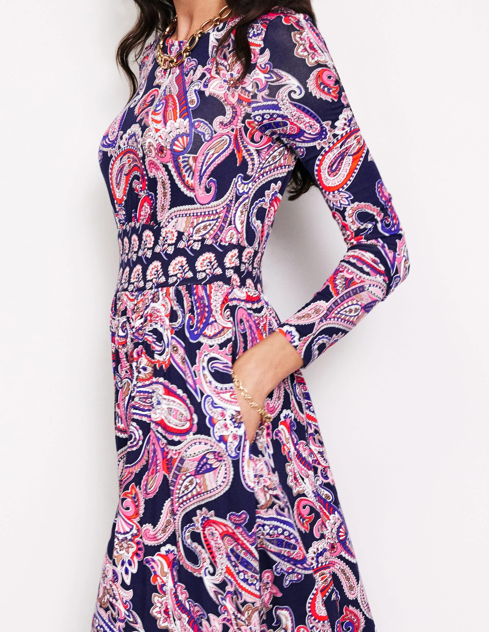 Thea Jerseykleid mit langen Ärmeln-Bunt, Opulentes Paisleymuster - Image 2
