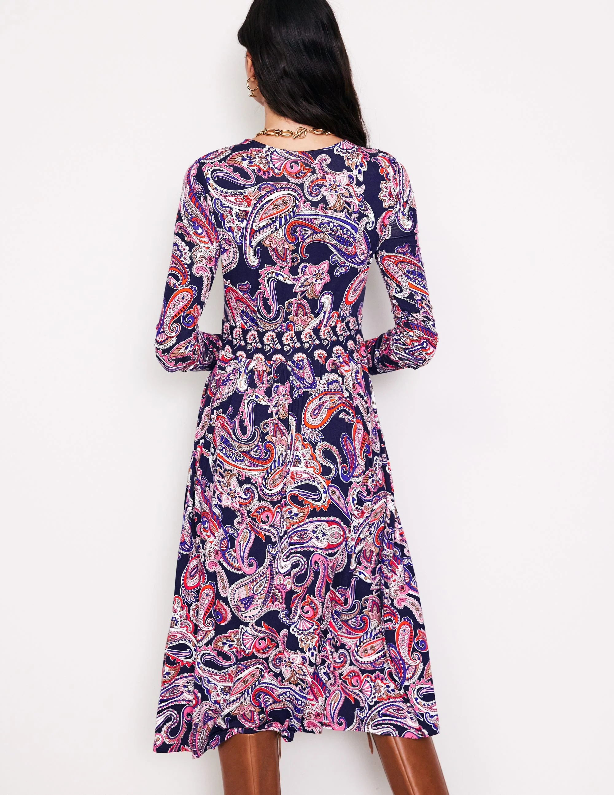 Thea Jerseykleid mit langen Ärmeln-Bunt, Opulentes Paisleymuster - Image 3