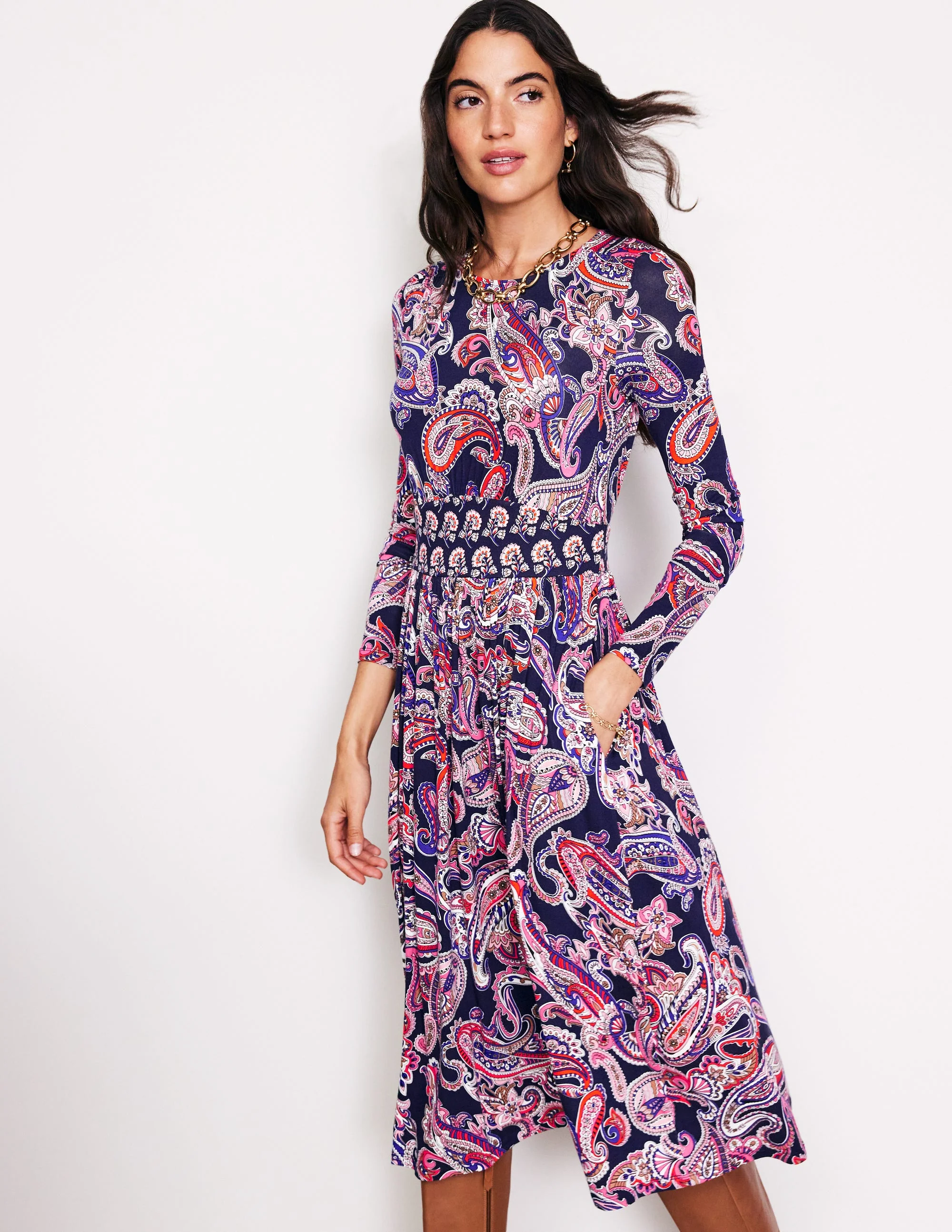 Thea Jerseykleid mit langen Ärmeln-Bunt, Opulentes Paisleymuster - Image 4