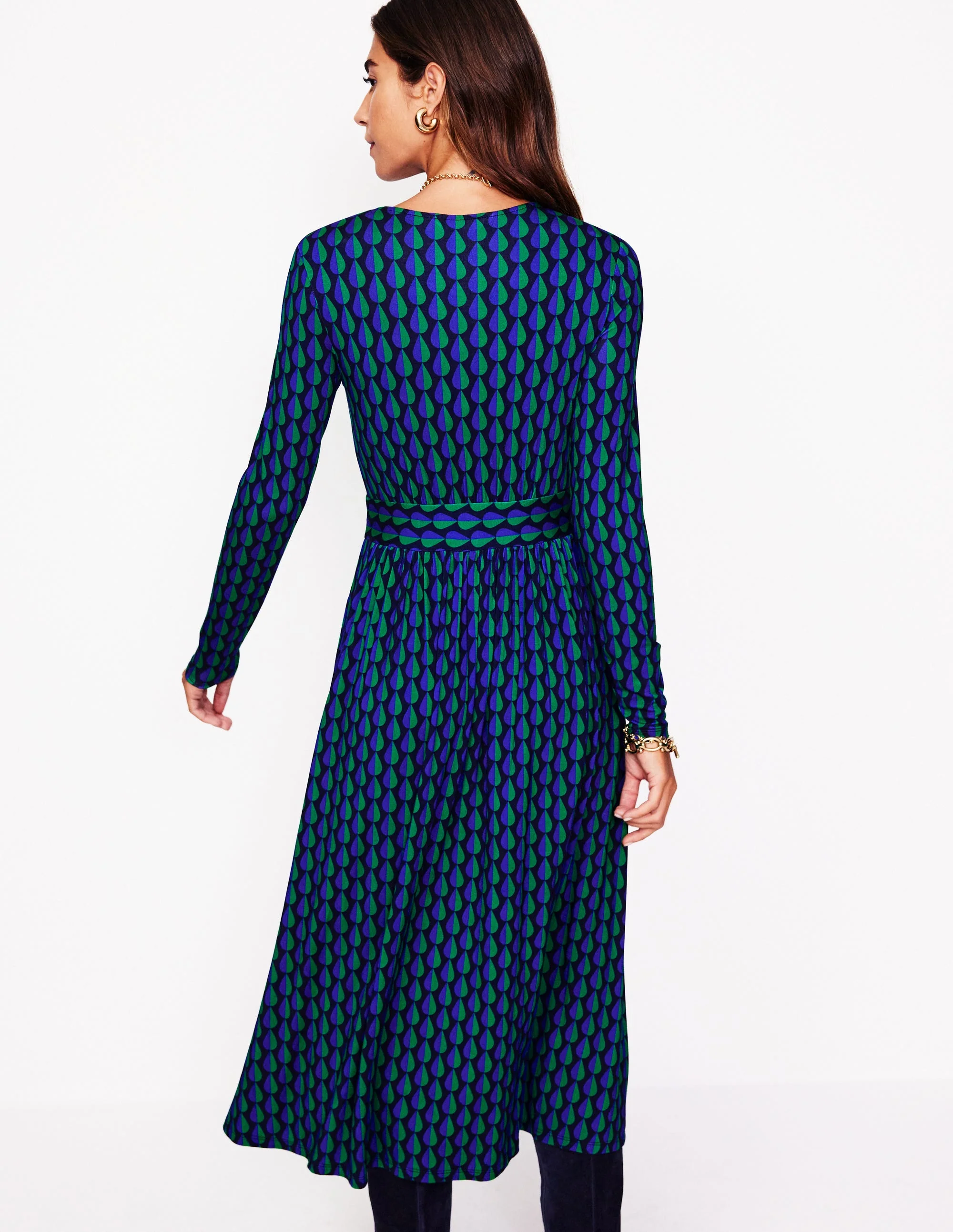 Thea Jerseykleid mit langen Ärmeln-Kiefer, geometrische Regentropfen - Image 3
