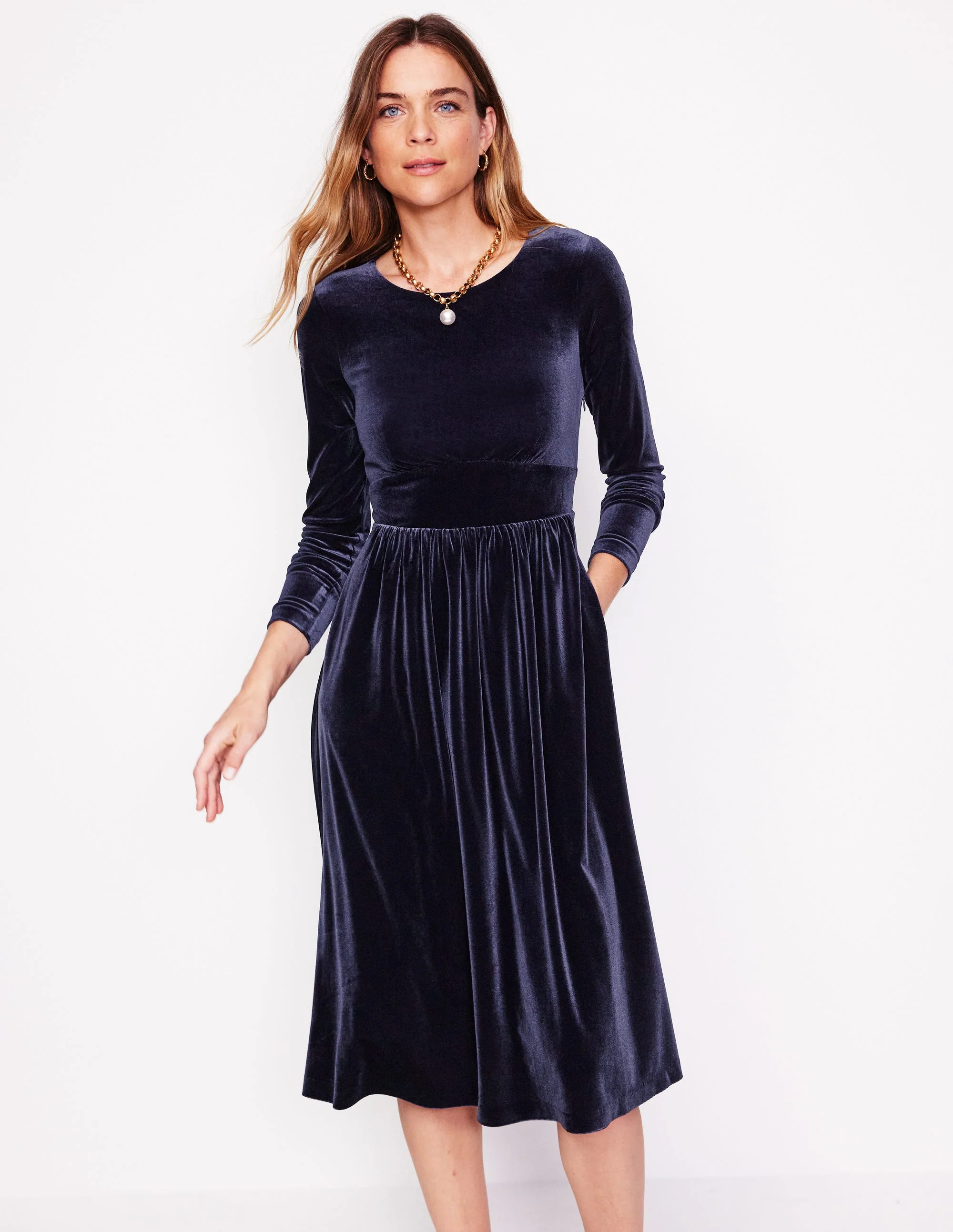 Thea Midikleid aus Samt-Aqua Marine Marl - Image 4