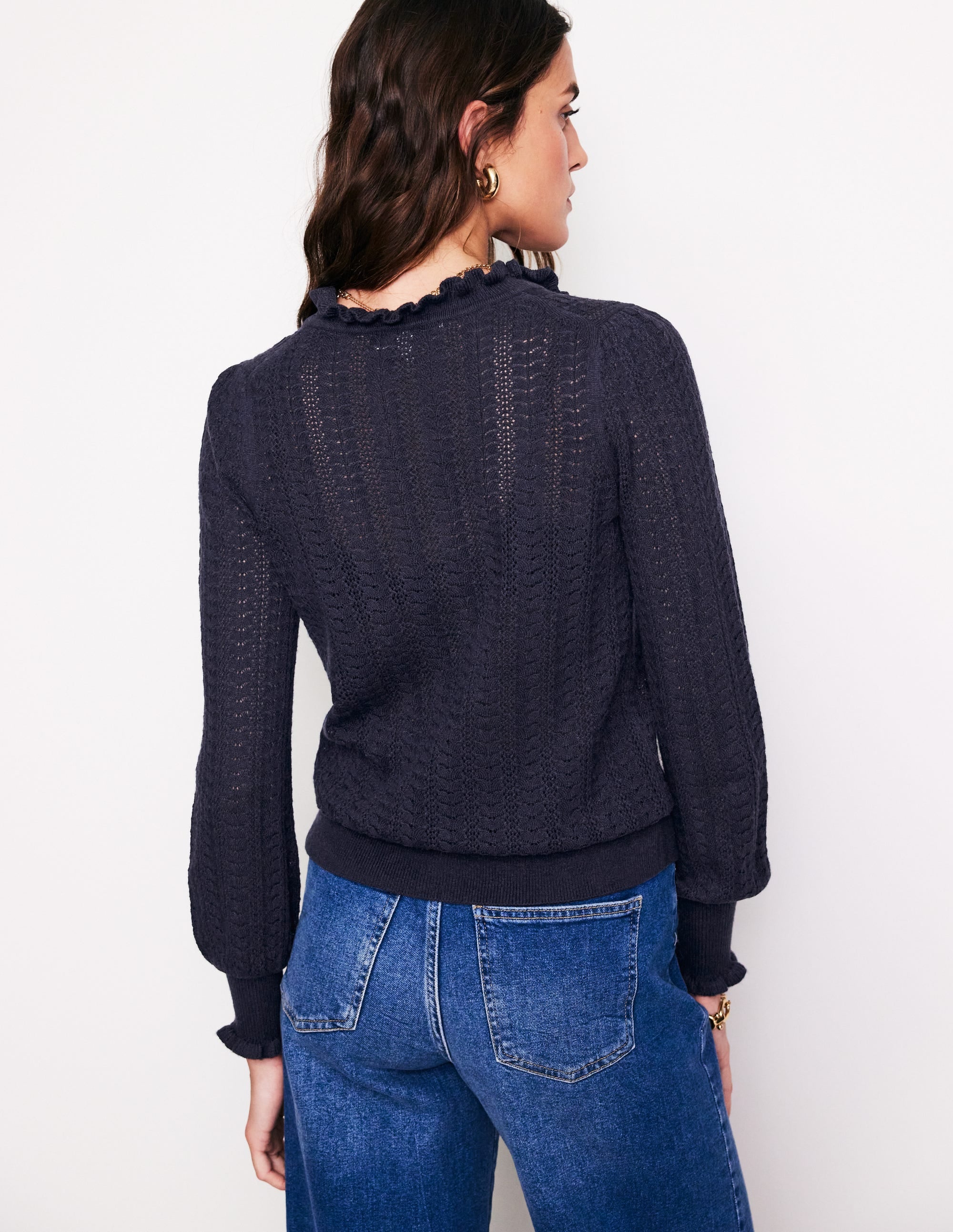 Tia Pointelle-Cardigan mit Rüschen-Aqua Marine Marl - Image 3