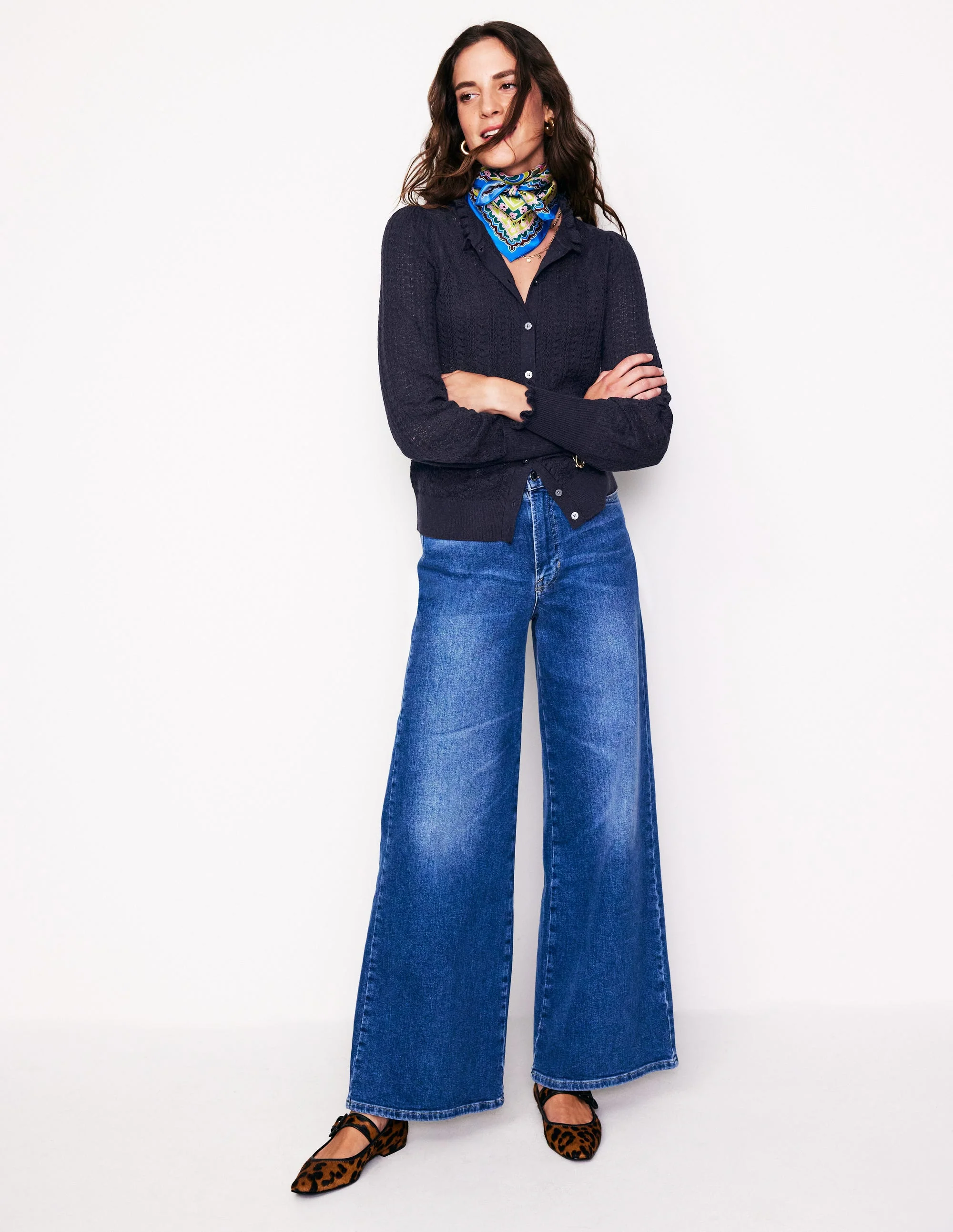 Tia Pointelle-Cardigan mit Rüschen-Aqua Marine Marl - Image 4
