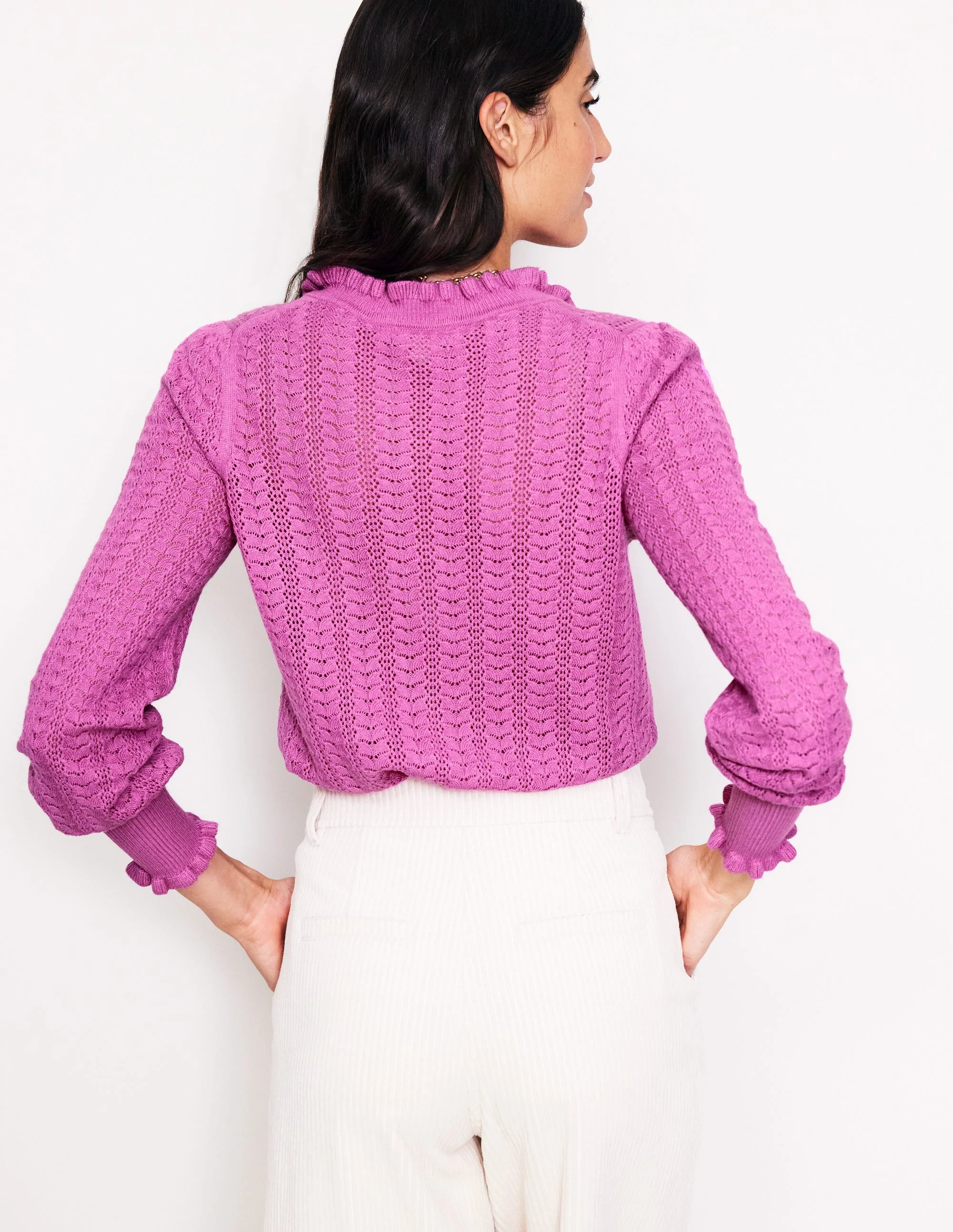 Tia Pointelle-Cardigan mit Rüschen-Fingerhut-Lila - Image 3