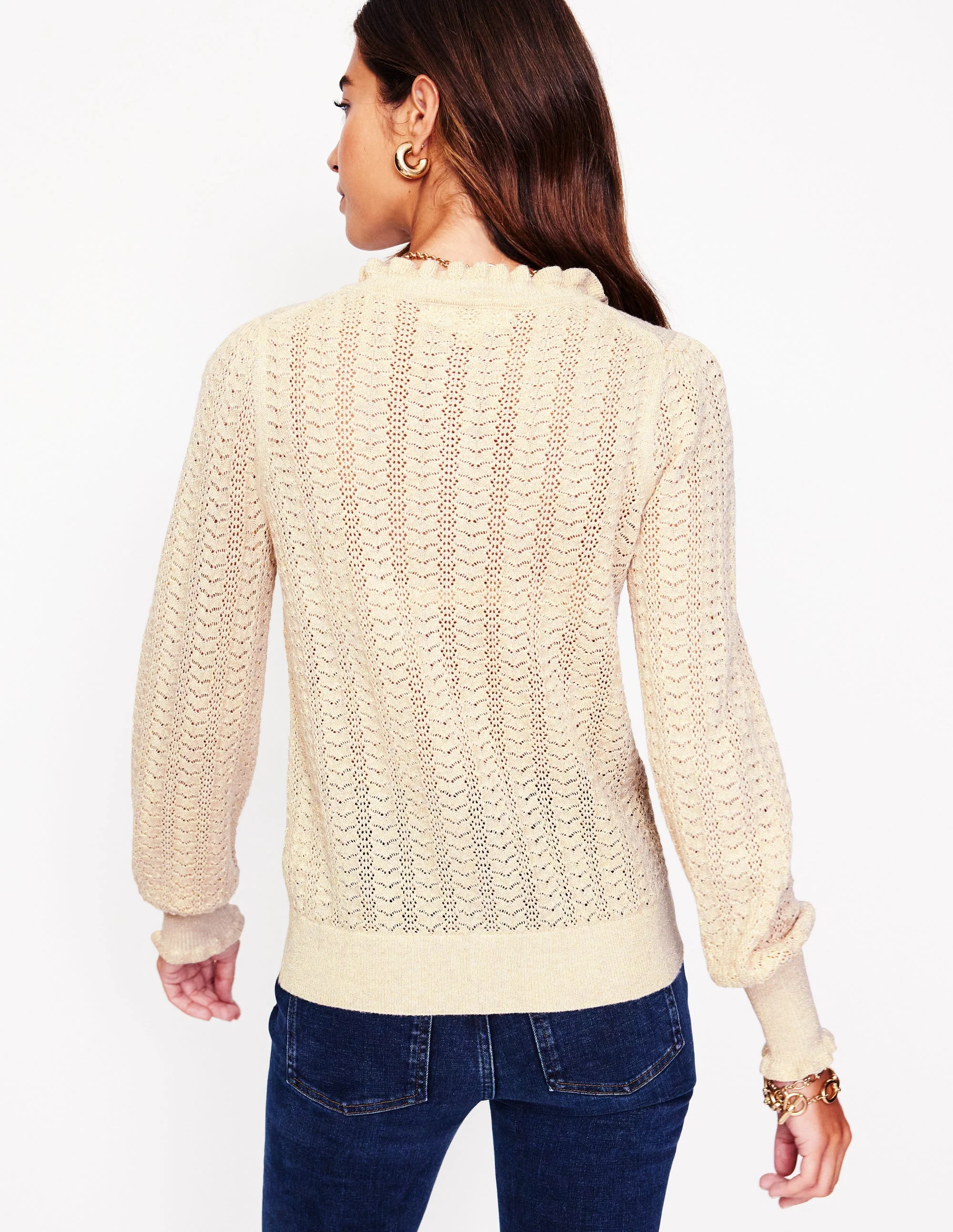 Tia Pointelle-Cardigan mit Rüschen-Gold Haferbeige Meliert - Image 3