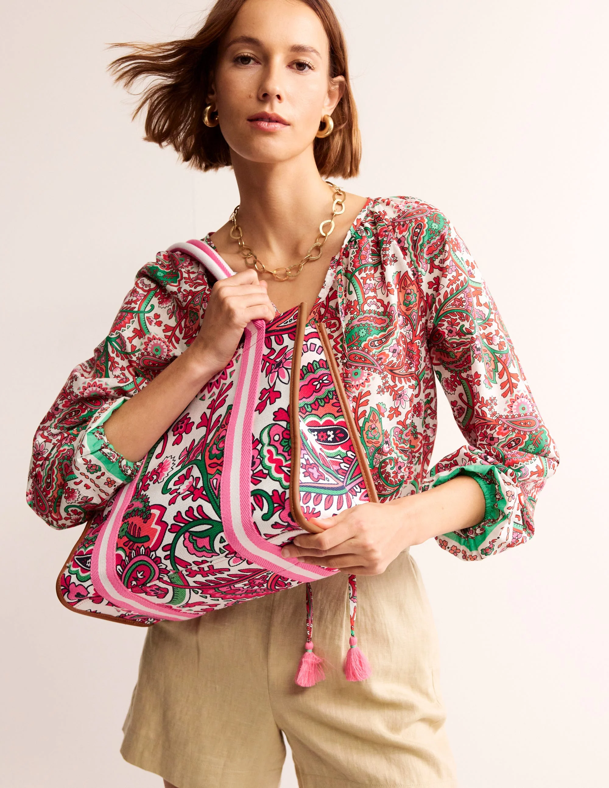 Tilda Canvas-Tragetasche-Naturweiß, Phantasievolles Paisley
