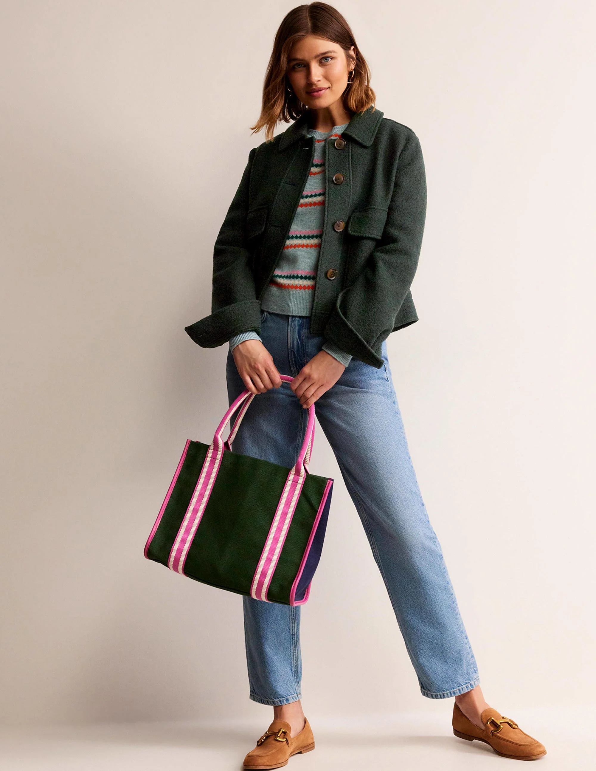 Tilda Canvas-Tragetasche-Pink, Marineblau, Grün Blockfarben