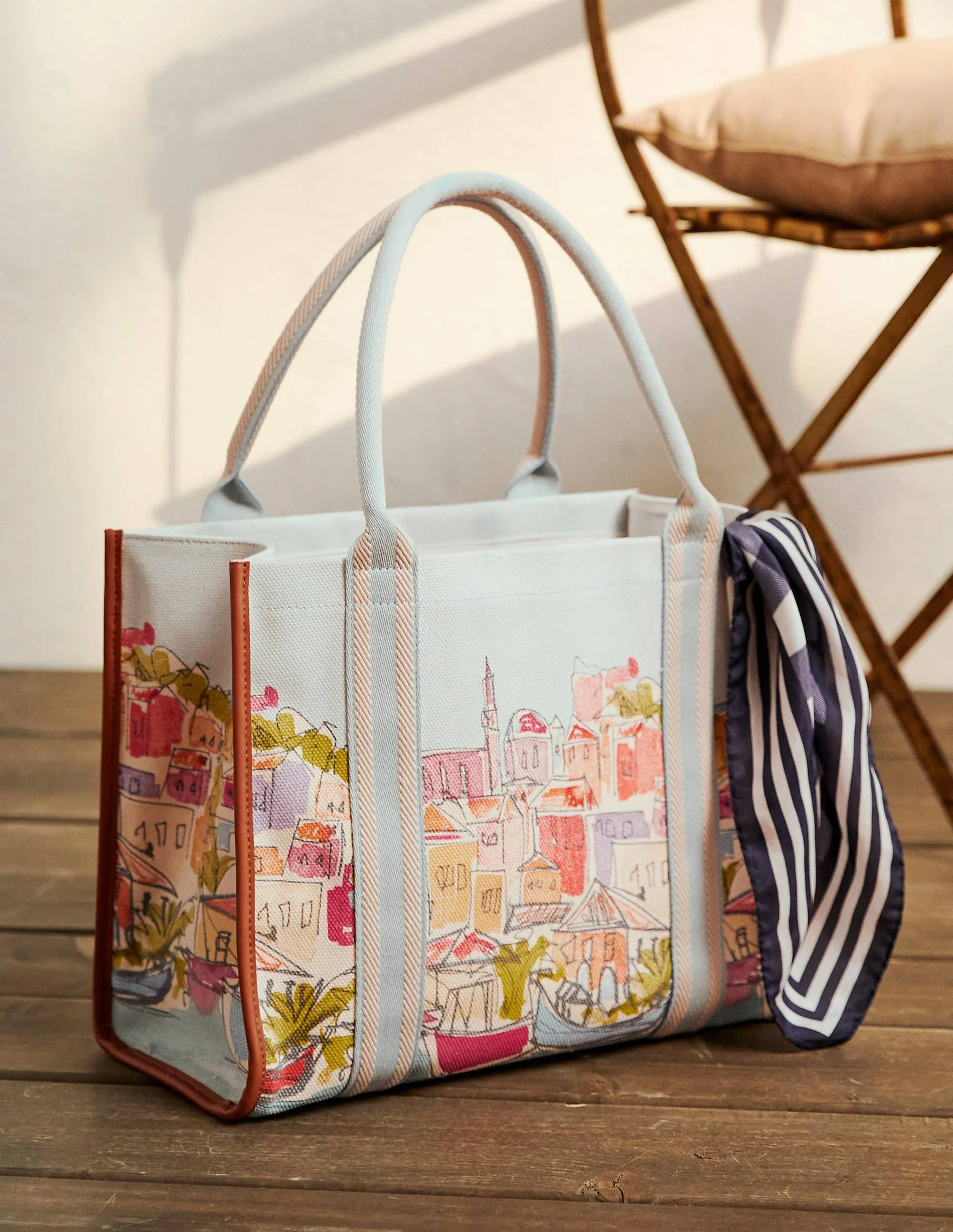 Tilda Canvas-Tragetasche-Regenbogenfarben, Dorfmotiv