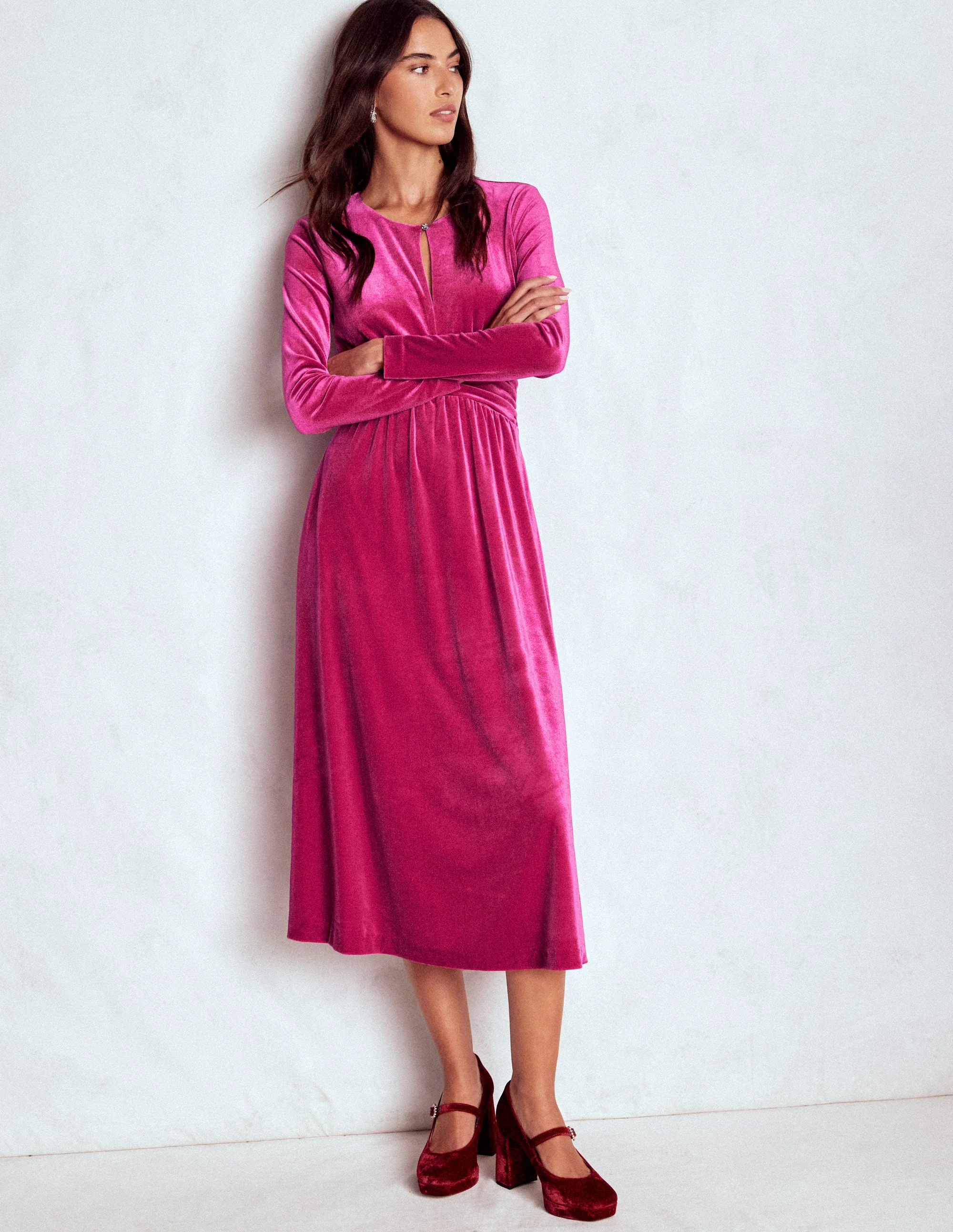 Tilda Midikleid aus Samt-Kräftiges Rosa - Image 4