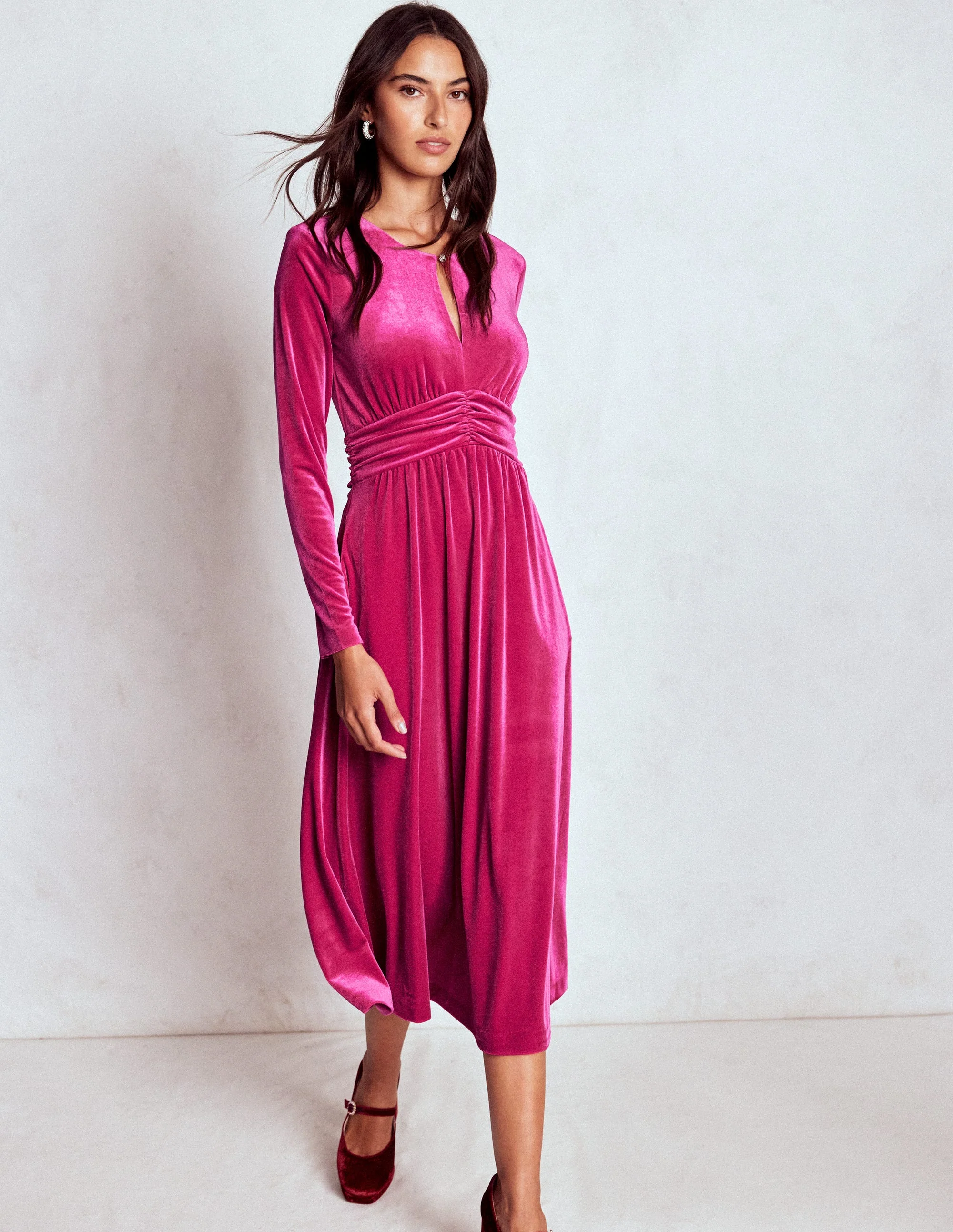 Tilda Midikleid aus Samt-Kräftiges Rosa - Image 5
