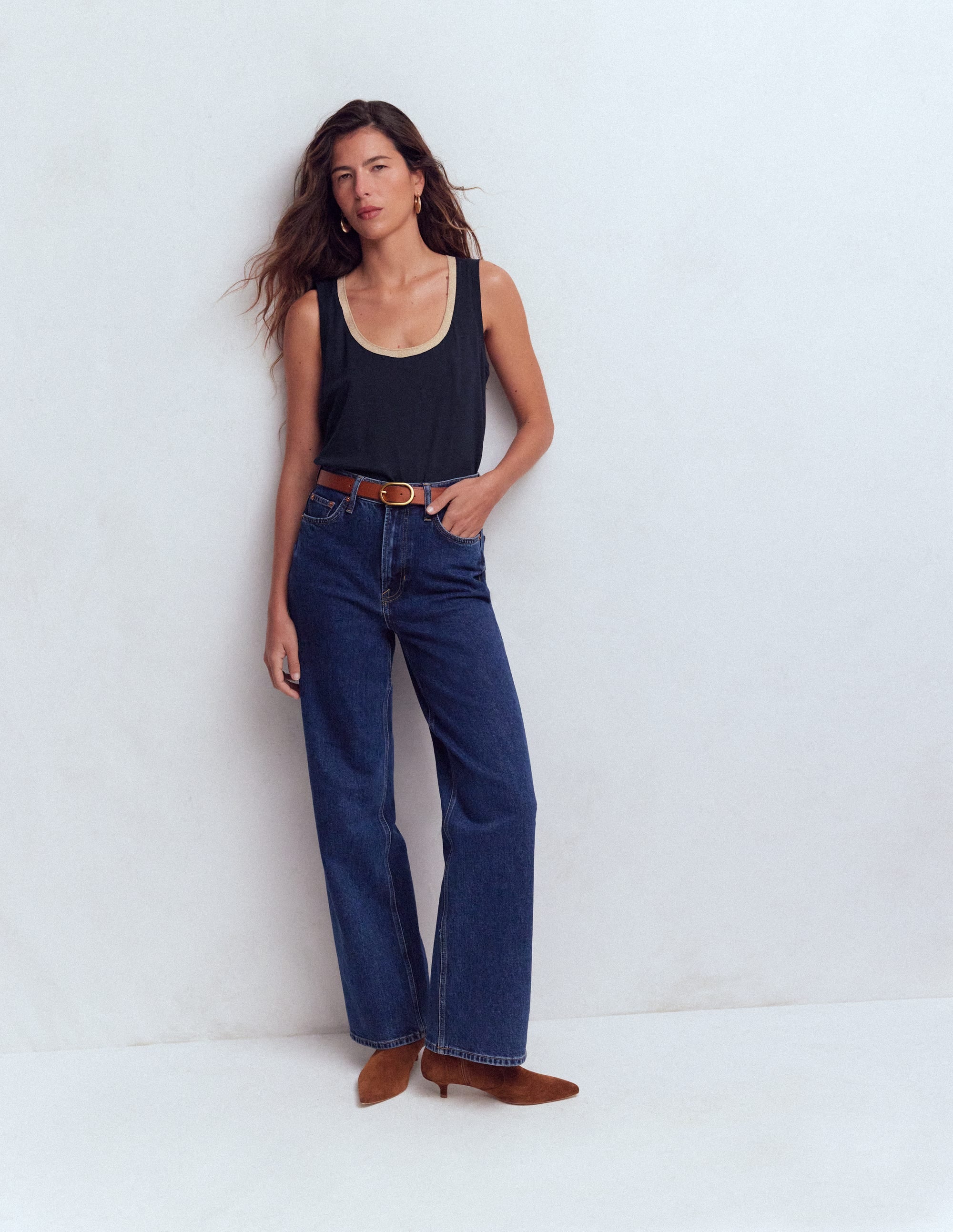 Top mit Metallic-Besatz und tiefem Rundhalsausschnitt-Marineblau - Image 4