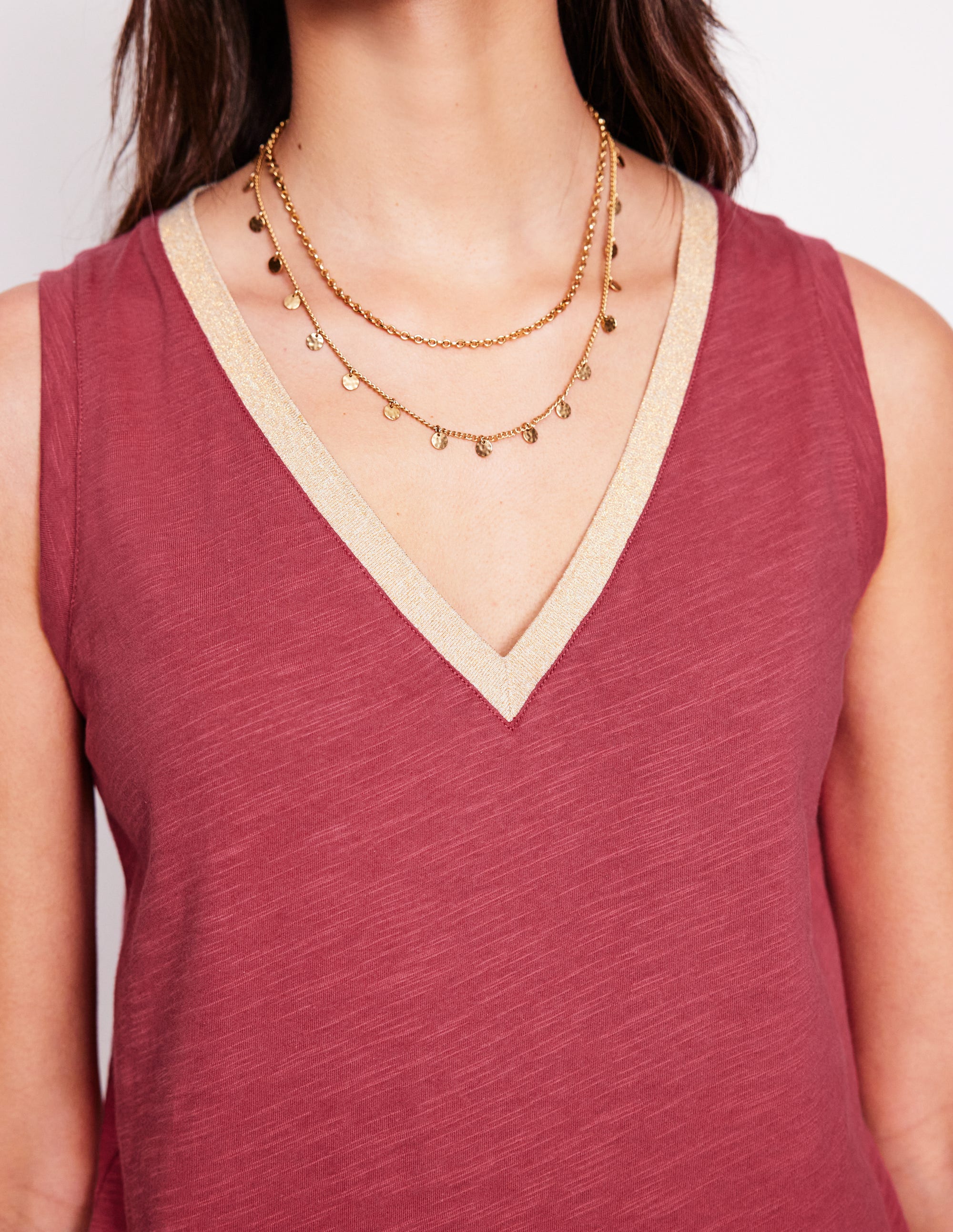 Top mit Metallic-Besatz und V-Ausschnitt-Terrakotta-Rot - Image 2
