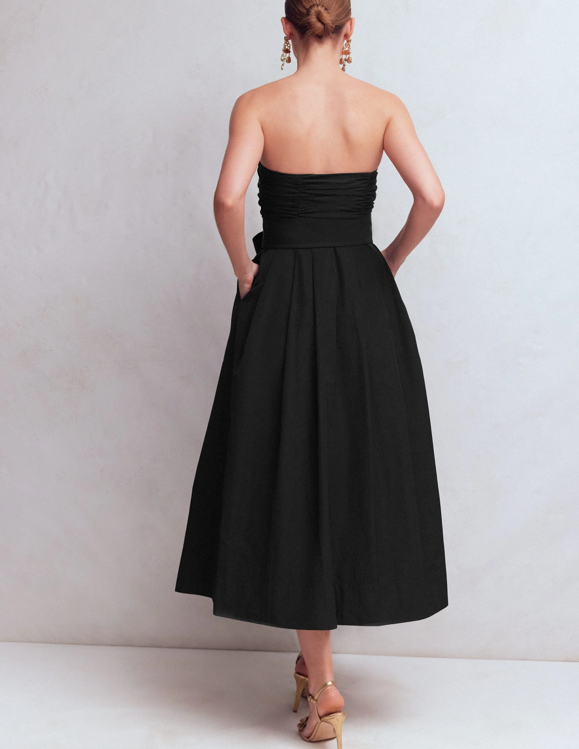 Trägerloses Taftkleid-Schwarz - Image 3