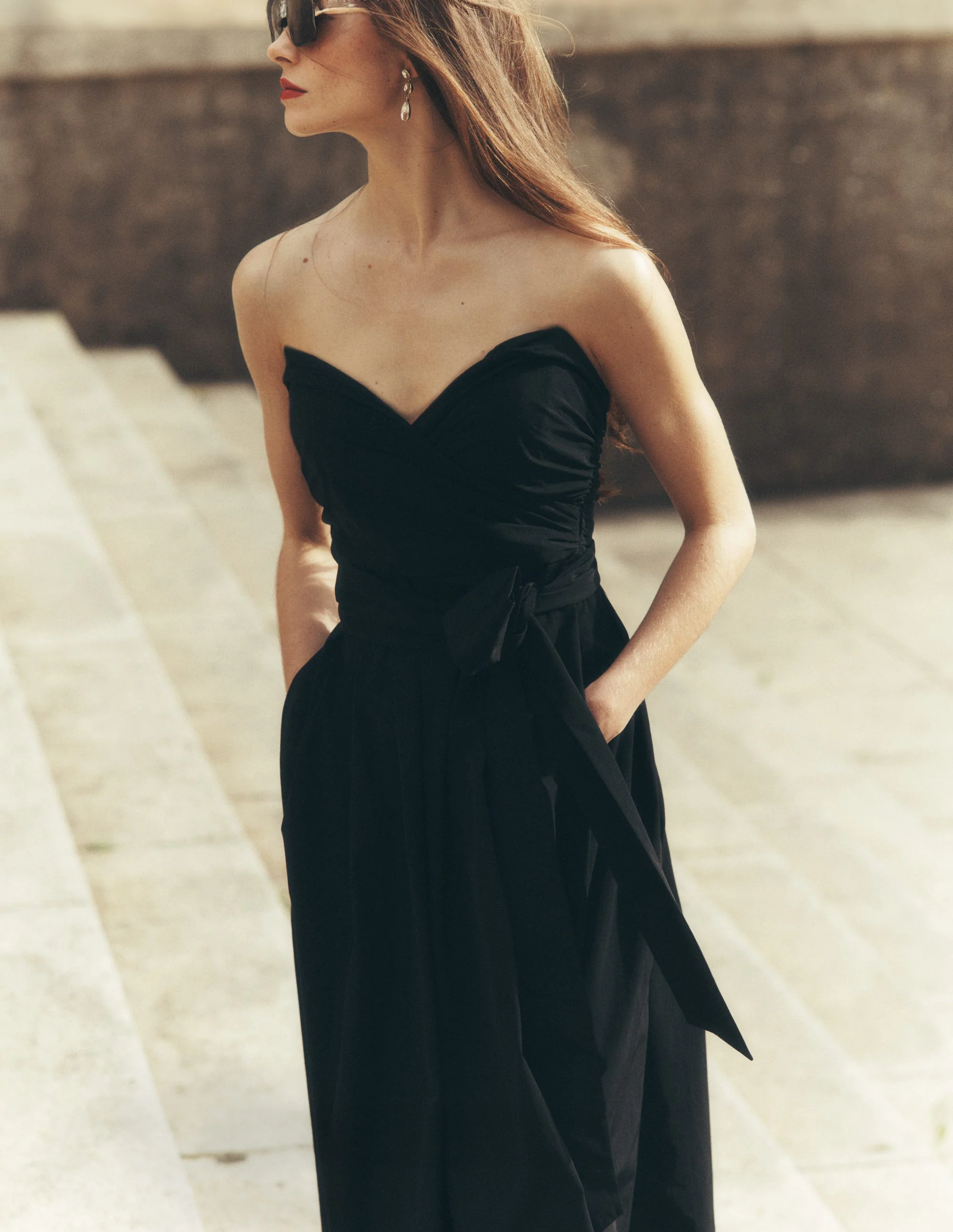 Trägerloses Taftkleid-Schwarz - Image 6