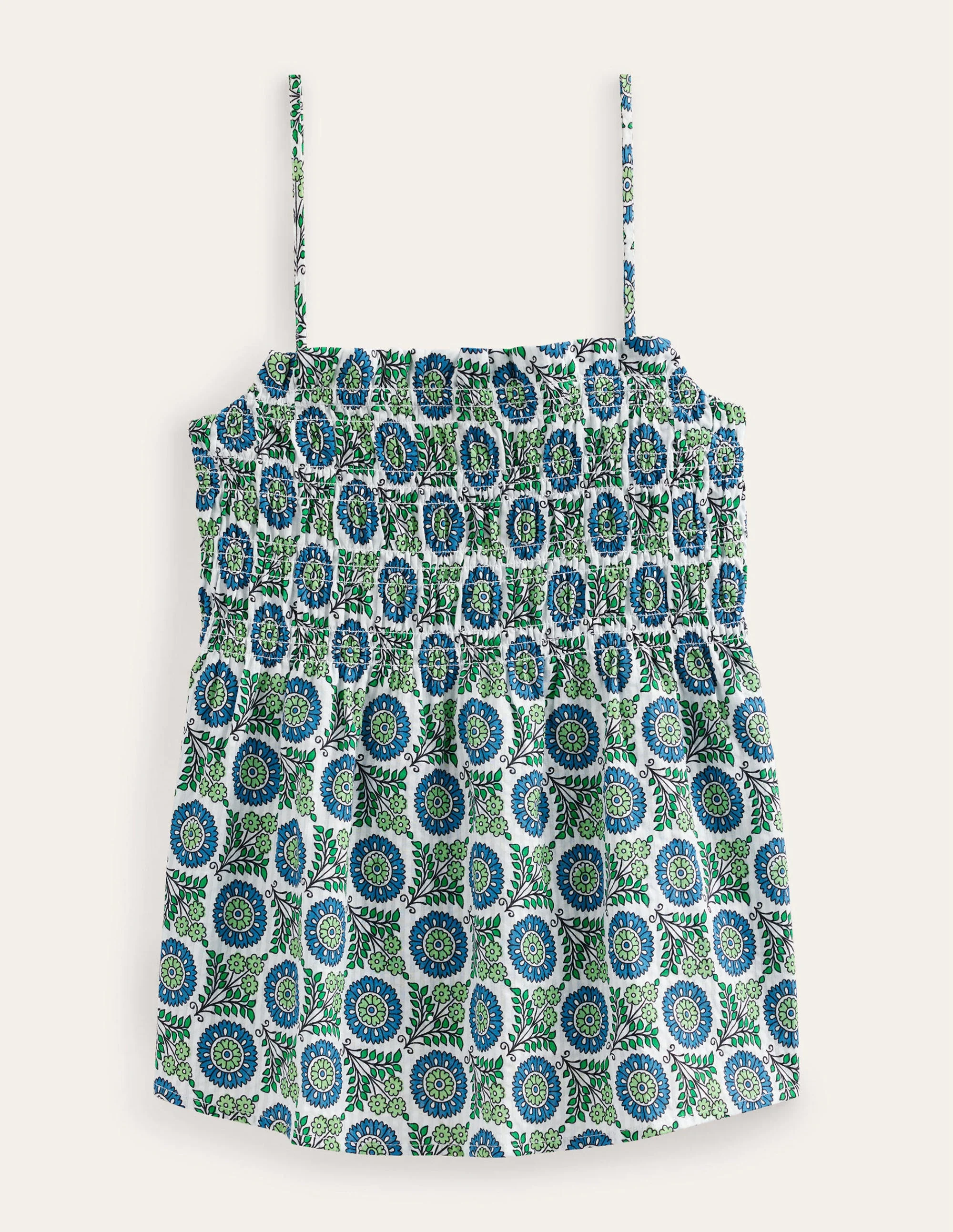 Trägertop mit Smokdetail-Ägäisches Blau, Sonnenblumenzweig - Image 6