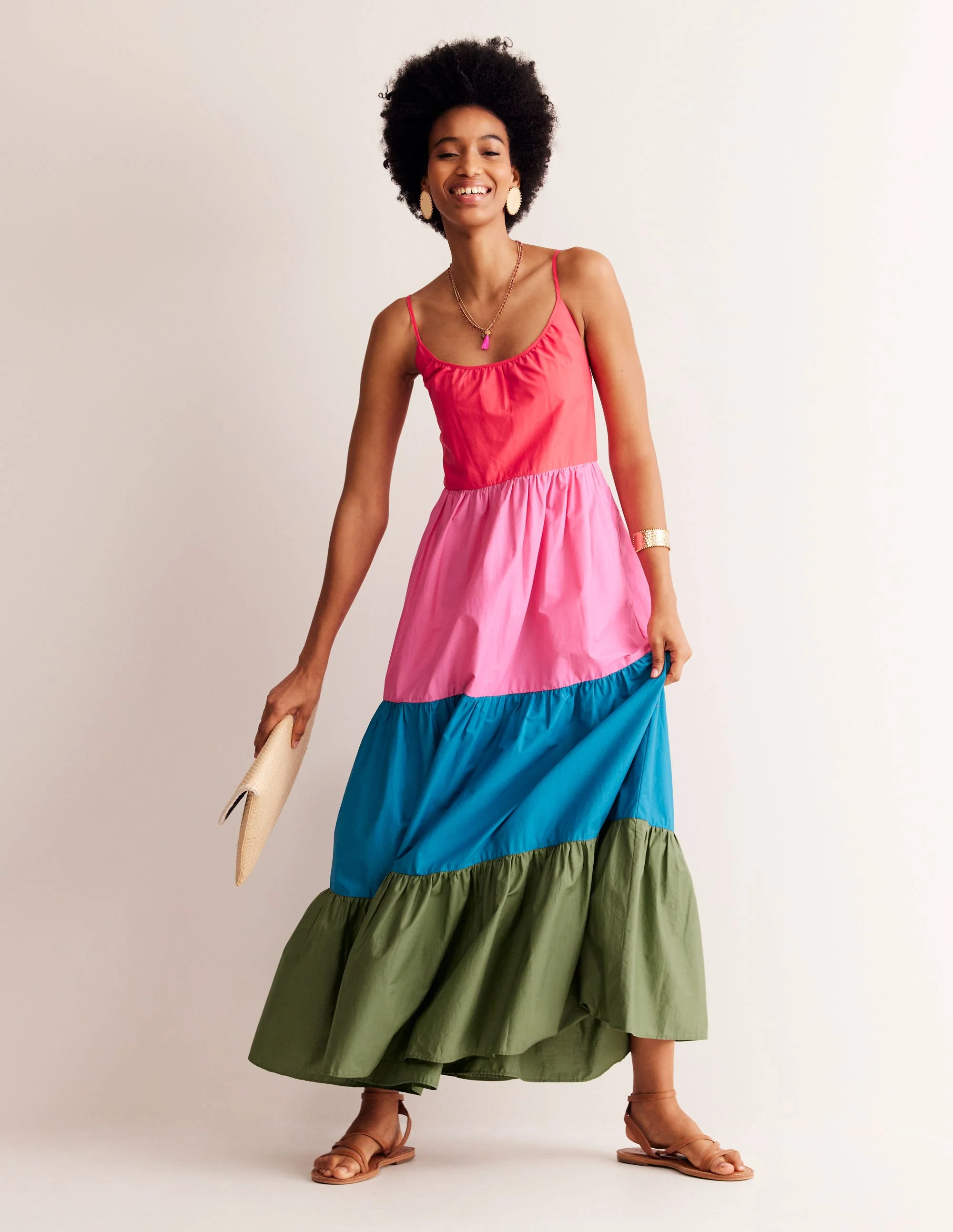 Trapez-Maxikleid aus Baumwolle-Blockfarben - Image 4