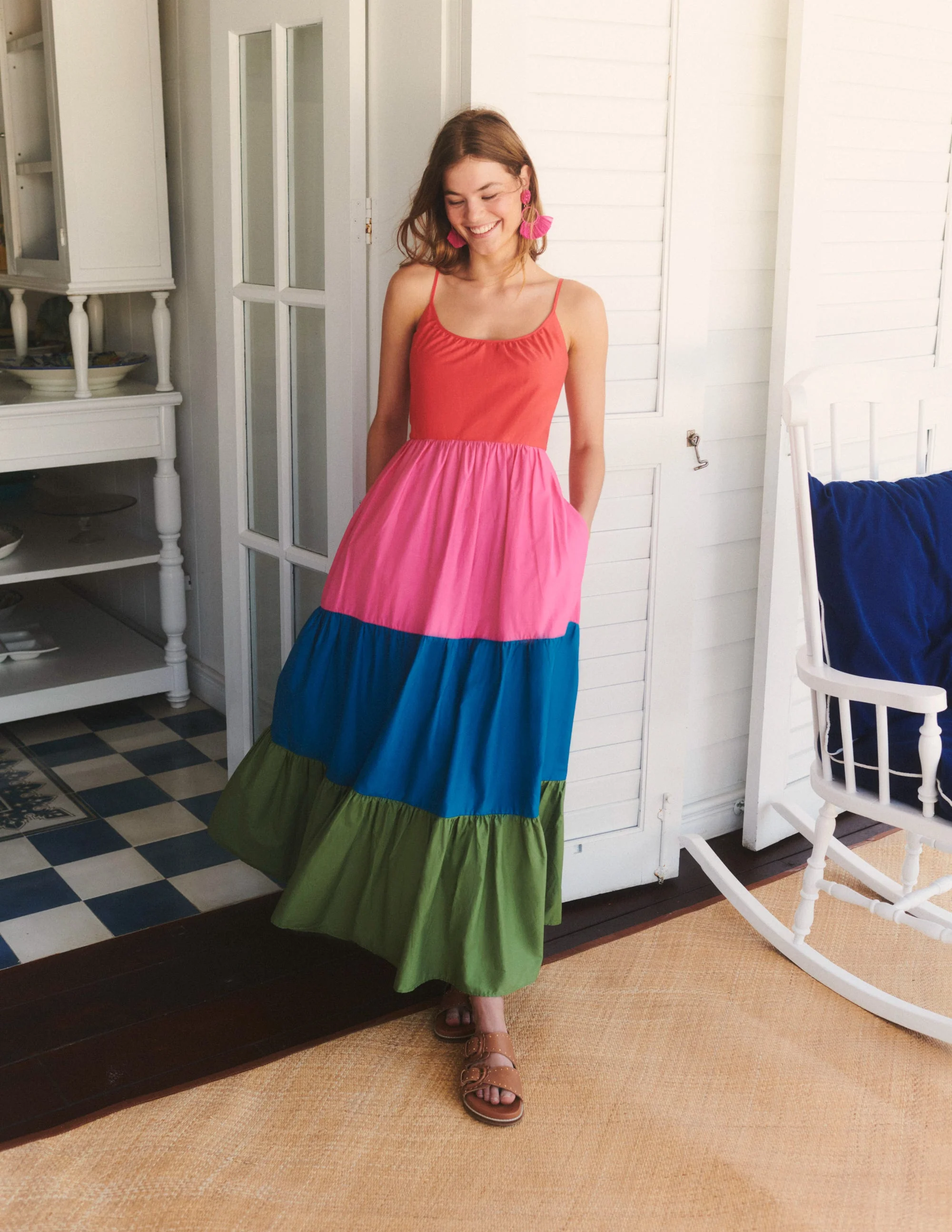 Trapez-Maxikleid aus Baumwolle-Blockfarben - Image 5