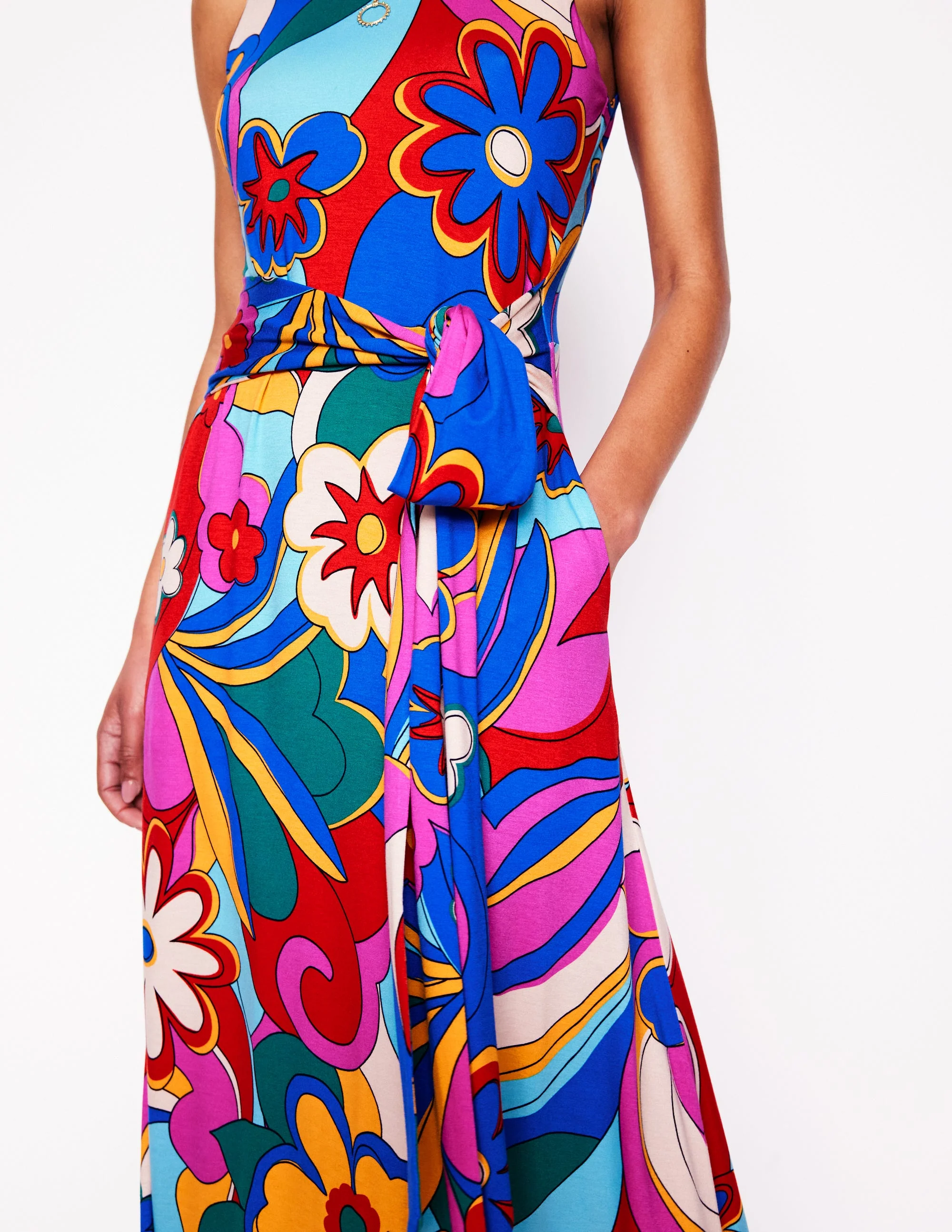 Trapezkleid mit befestigtem Bindegürtel-Bunt, Blühender Pepp - Image 3