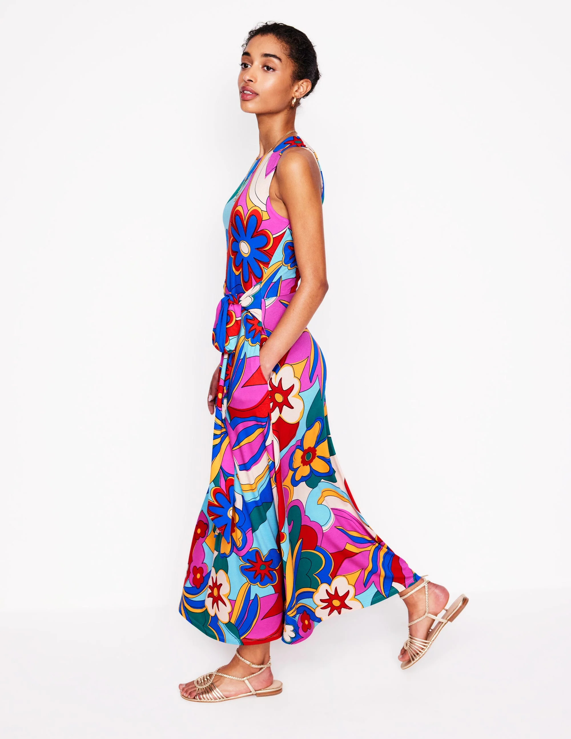Trapezkleid mit befestigtem Bindegürtel-Bunt, Blühender Pepp - Image 5