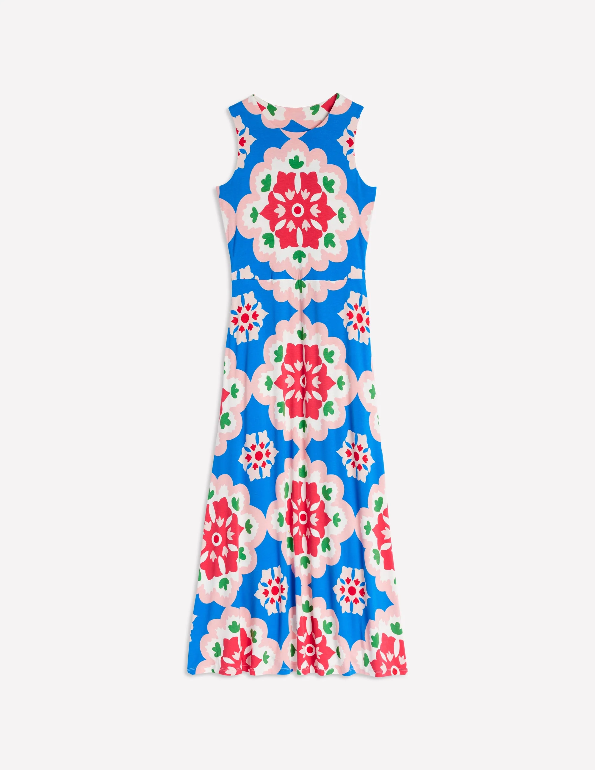 Trapezkleid mit befestigtem Bindegürtel-Himmelblau, Geometrische Blüten - Image 6