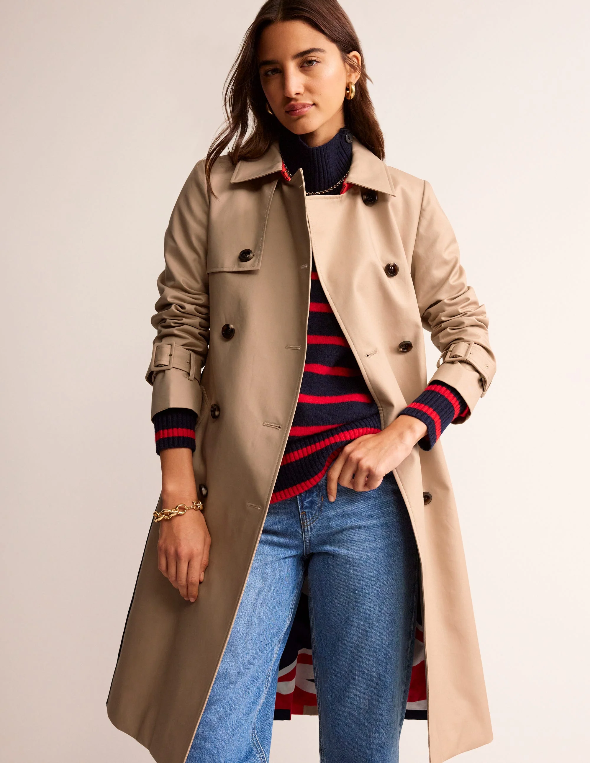 Trenchcoat in Blockfarben-Neutral mit Streifen - Image 3