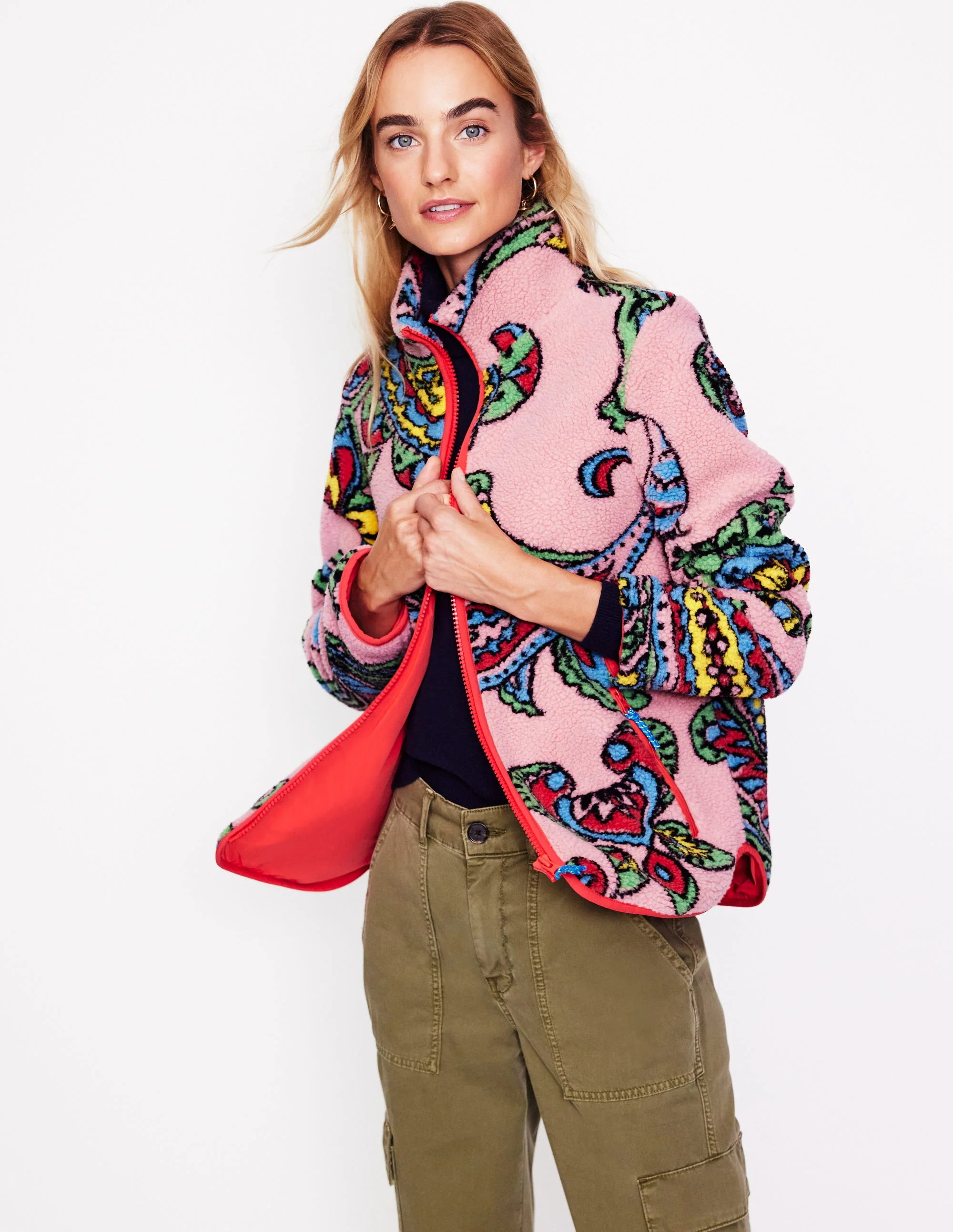 Truro Teddyfell-Fleecejacke-Charm-Rosa, Paisley Welle Groß - Image 4