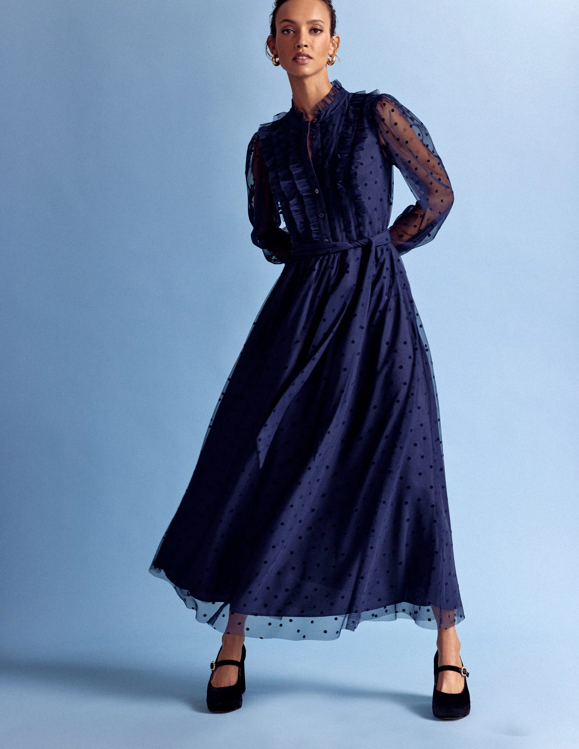 Tüll-Maxikleid mit Rüschen-Marineblau - Image 6