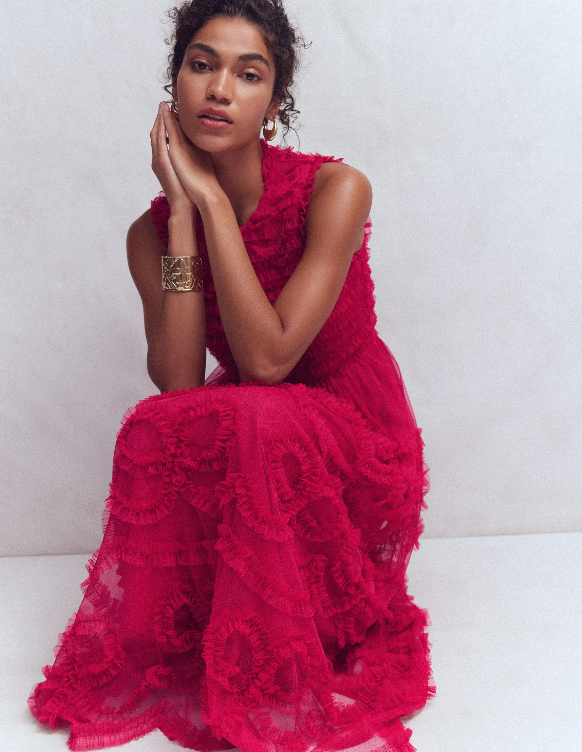 Tüll-Partykleid mit Schleifenmotiv-Kräftiges Rosa