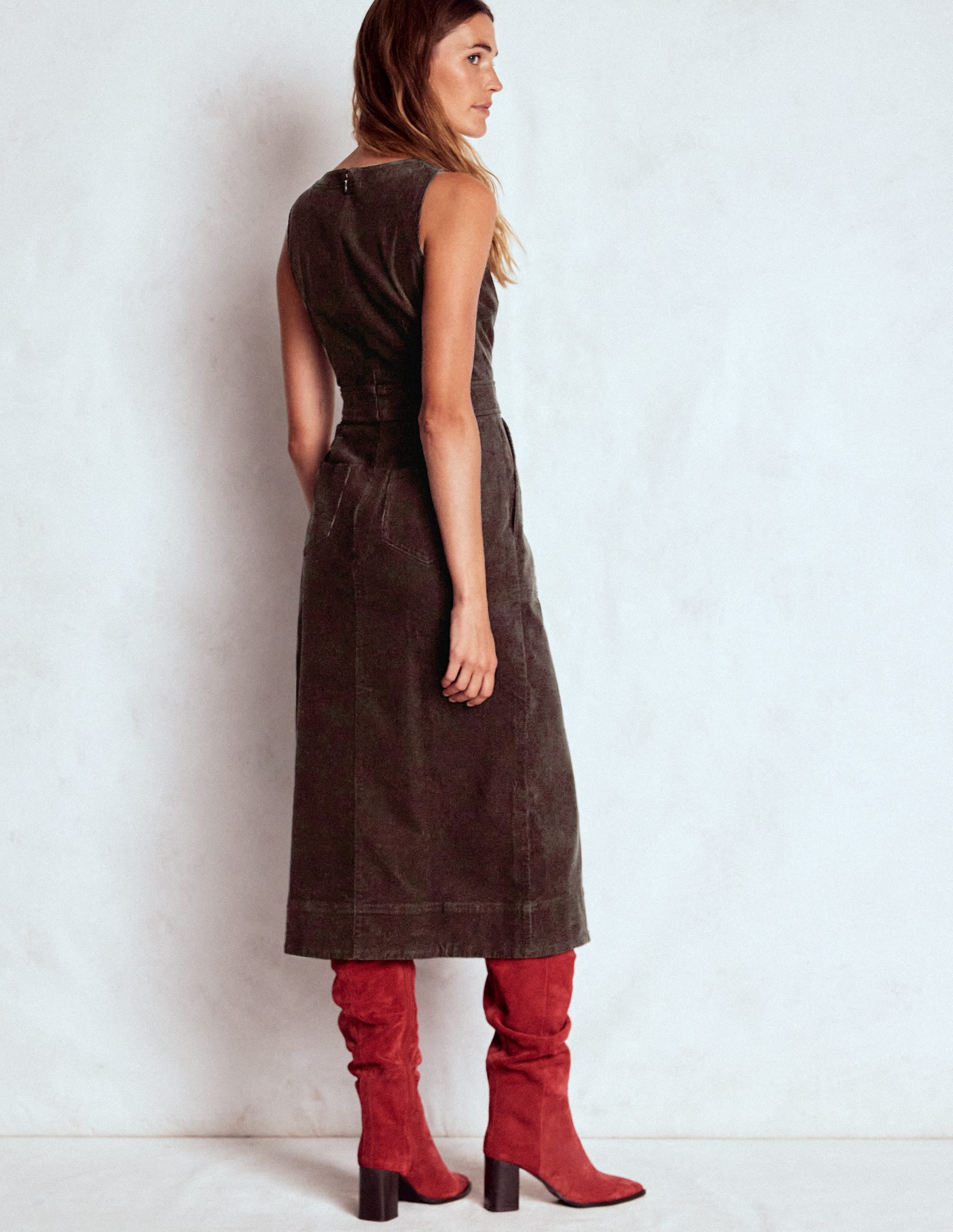 Ula Cord-Midikleid mit Kellerfalte-Espresso - Image 3