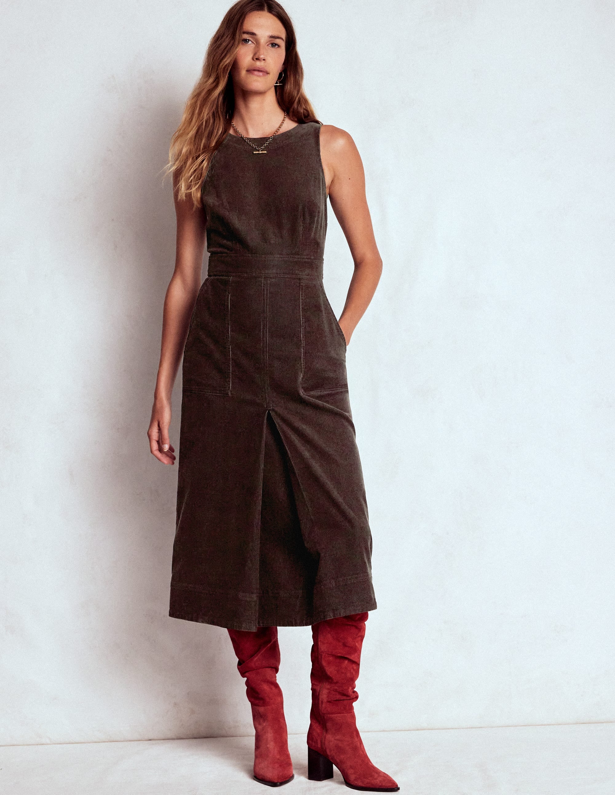 Ula Cord-Midikleid mit Kellerfalte-Espresso - Image 4
