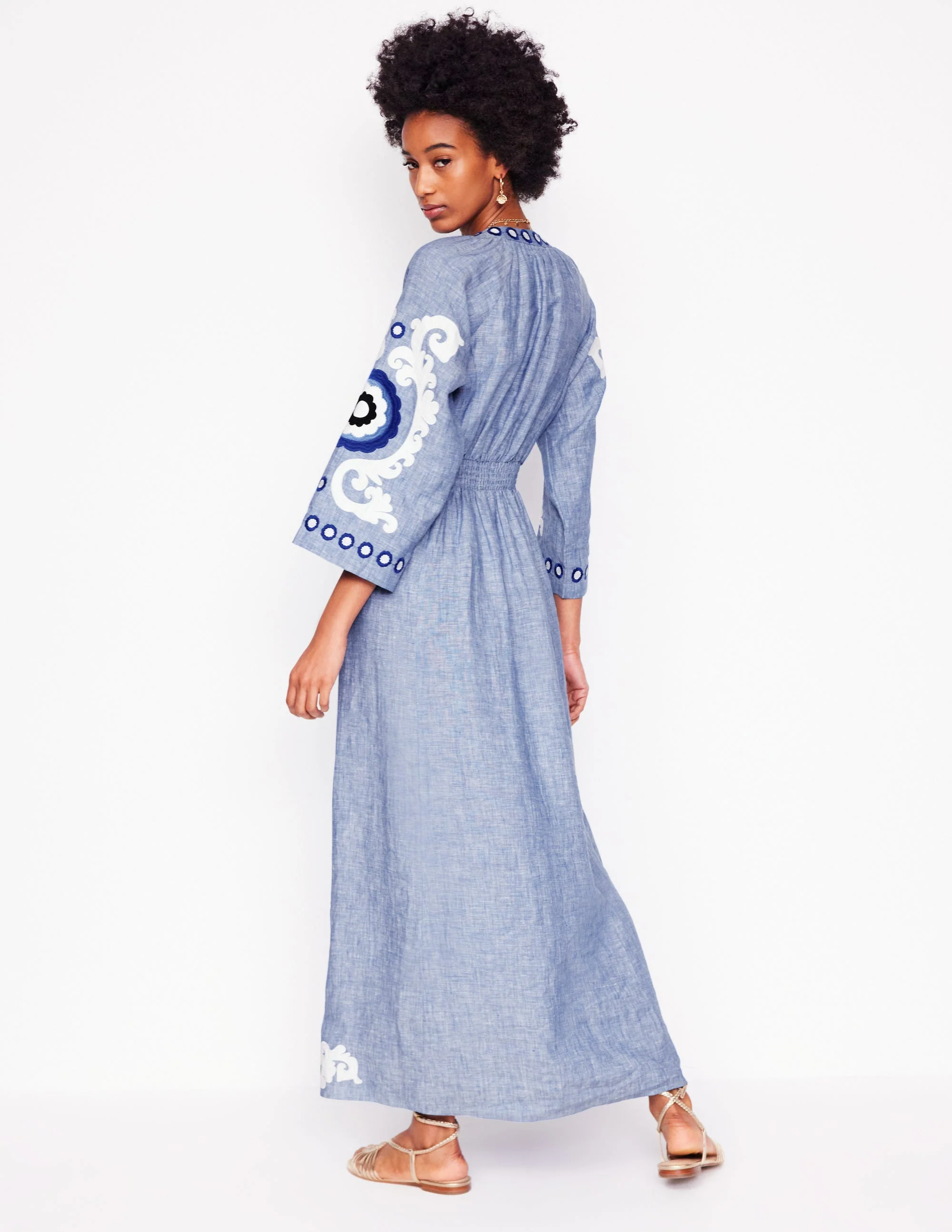 Una Leinenkleid mit Stickerei-Blauer Faux-Uni - Image 5