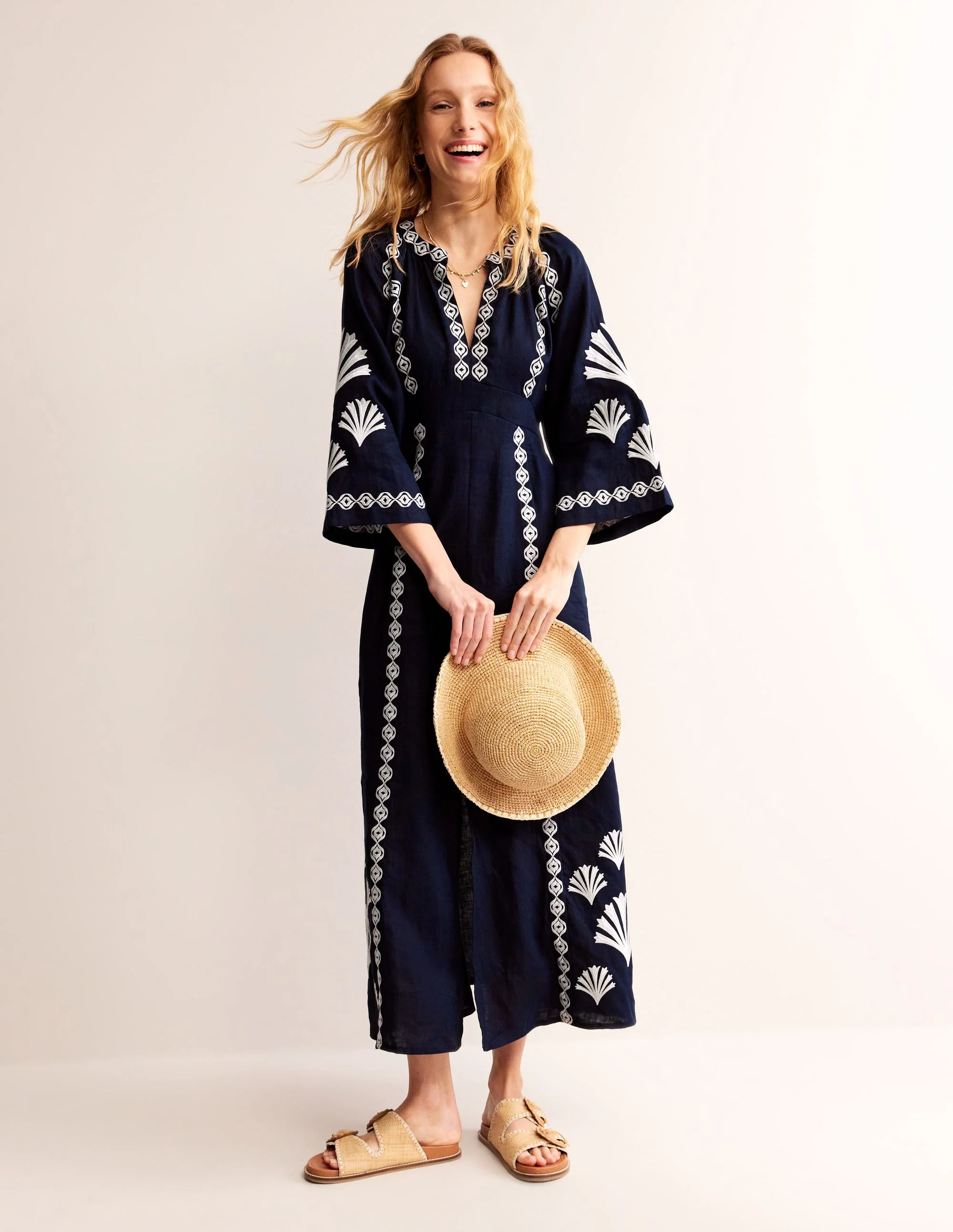 Una Leinenkleid mit Stickerei-Marineblau - Image 6