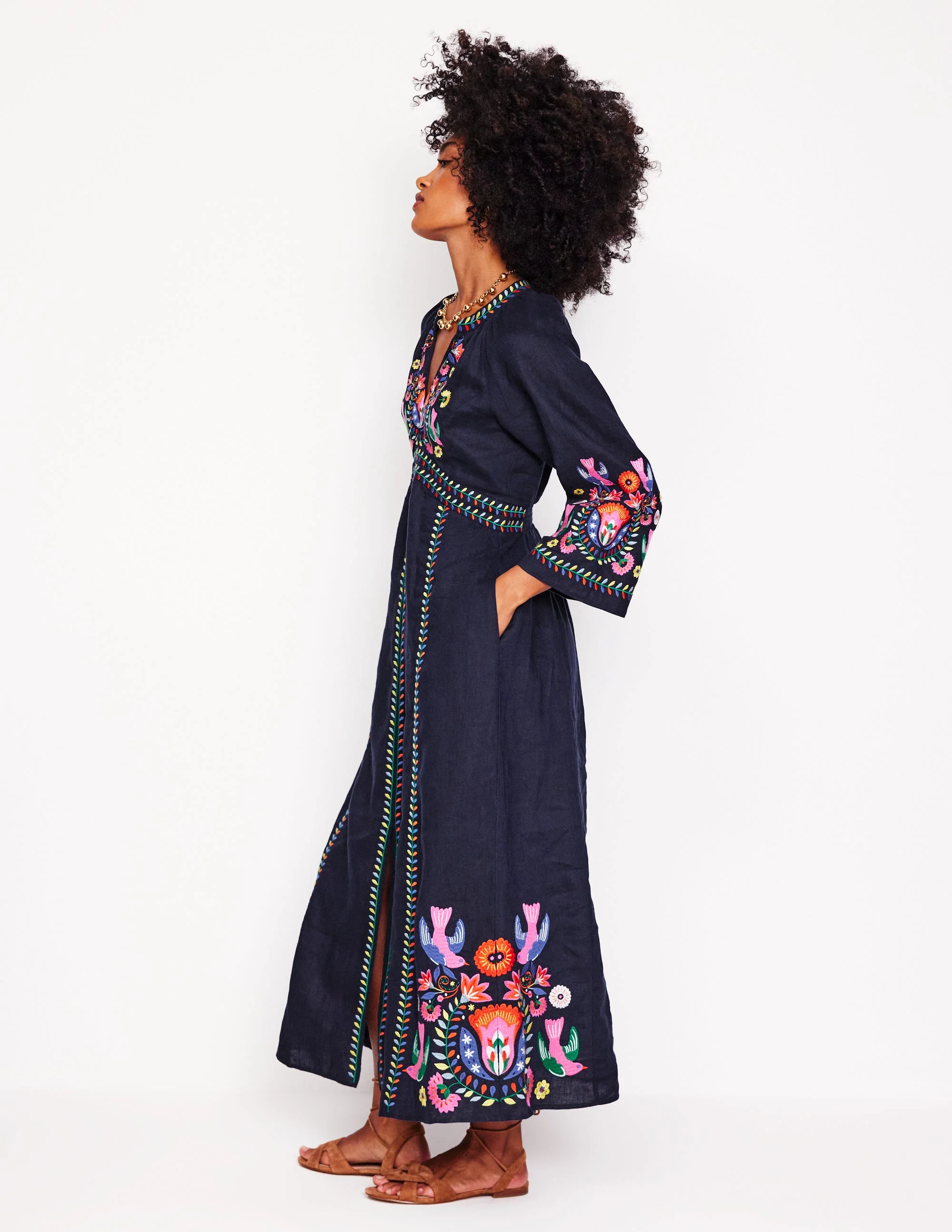 Una Leinenkleid mit Stickerei-Navy/Bunt, Stickerei - Image 3