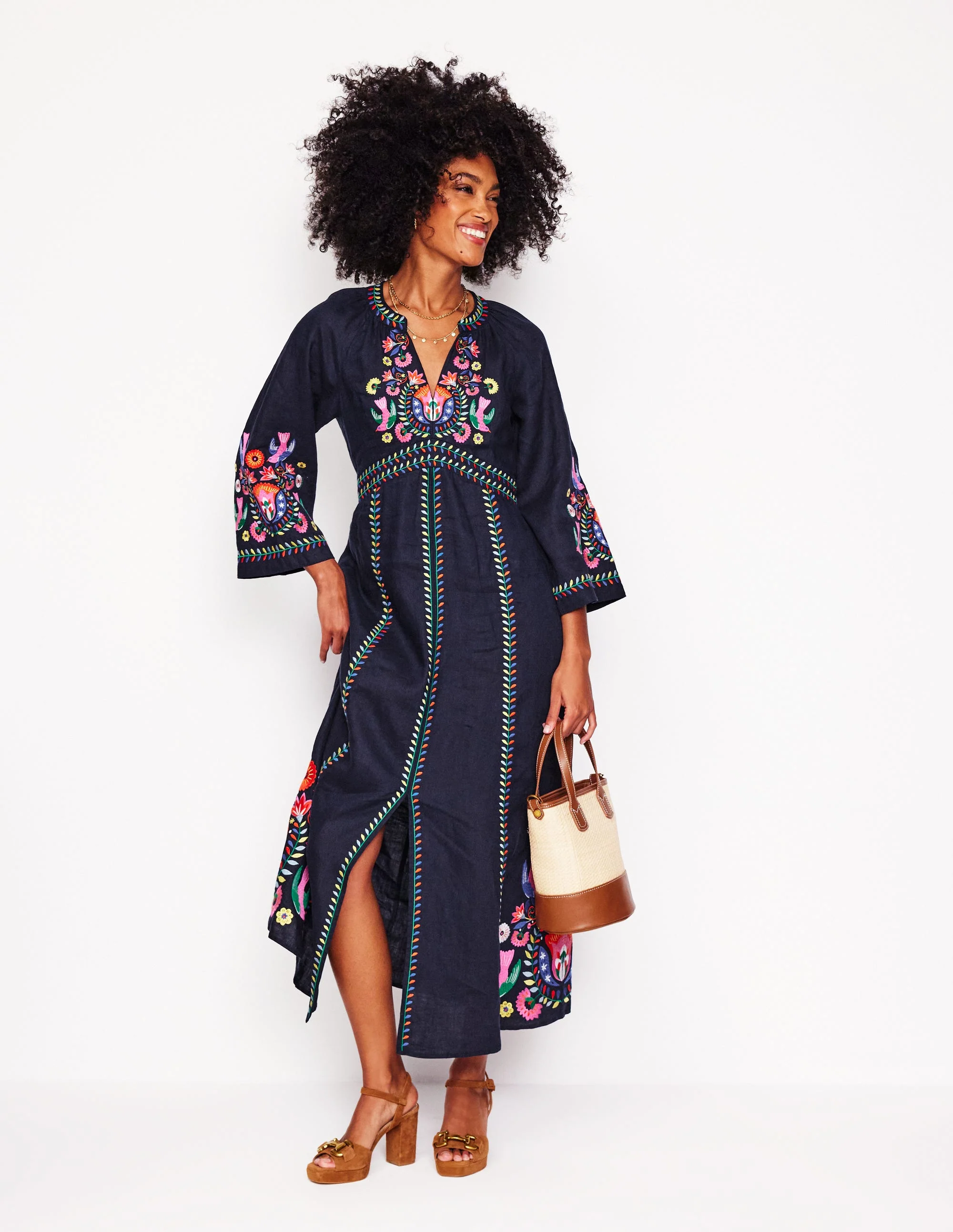Una Leinenkleid mit Stickerei-Navy/Bunt, Stickerei - Image 5