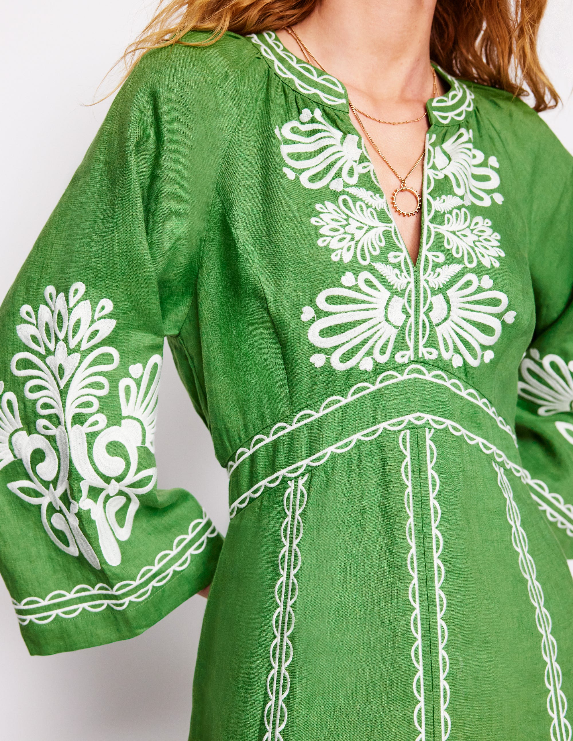 Una Leinenkleid mit Stickerei-Paradiesgrün - Image 4