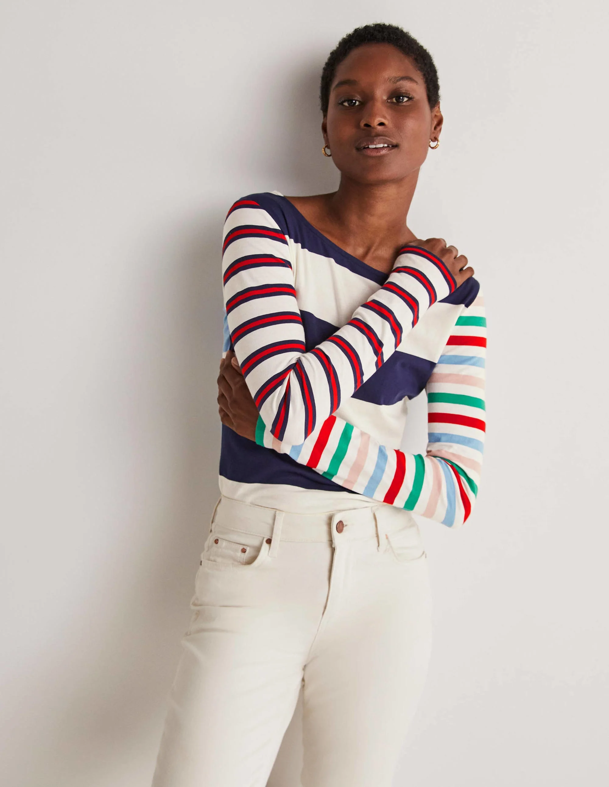 Upcycling-Bretonshirt-Navy/Bunt, Gestreift