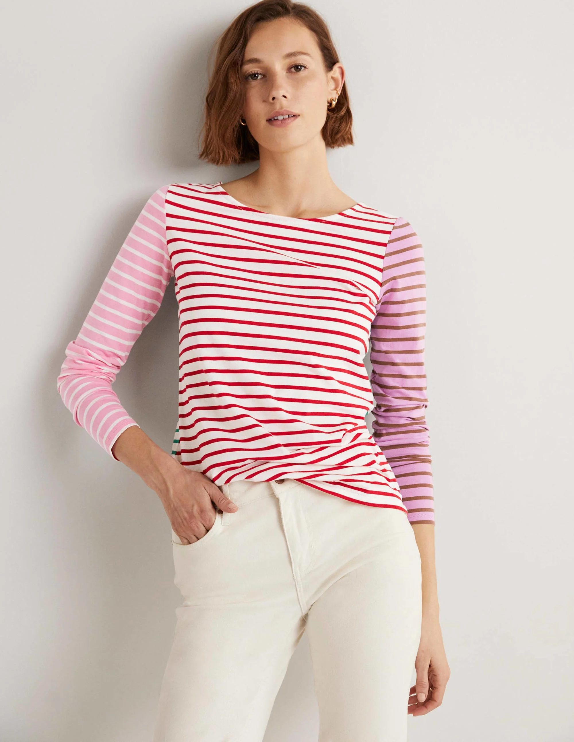 Upcycling-Bretonshirt-Rosa/Bunt, Gestreift - Image 4