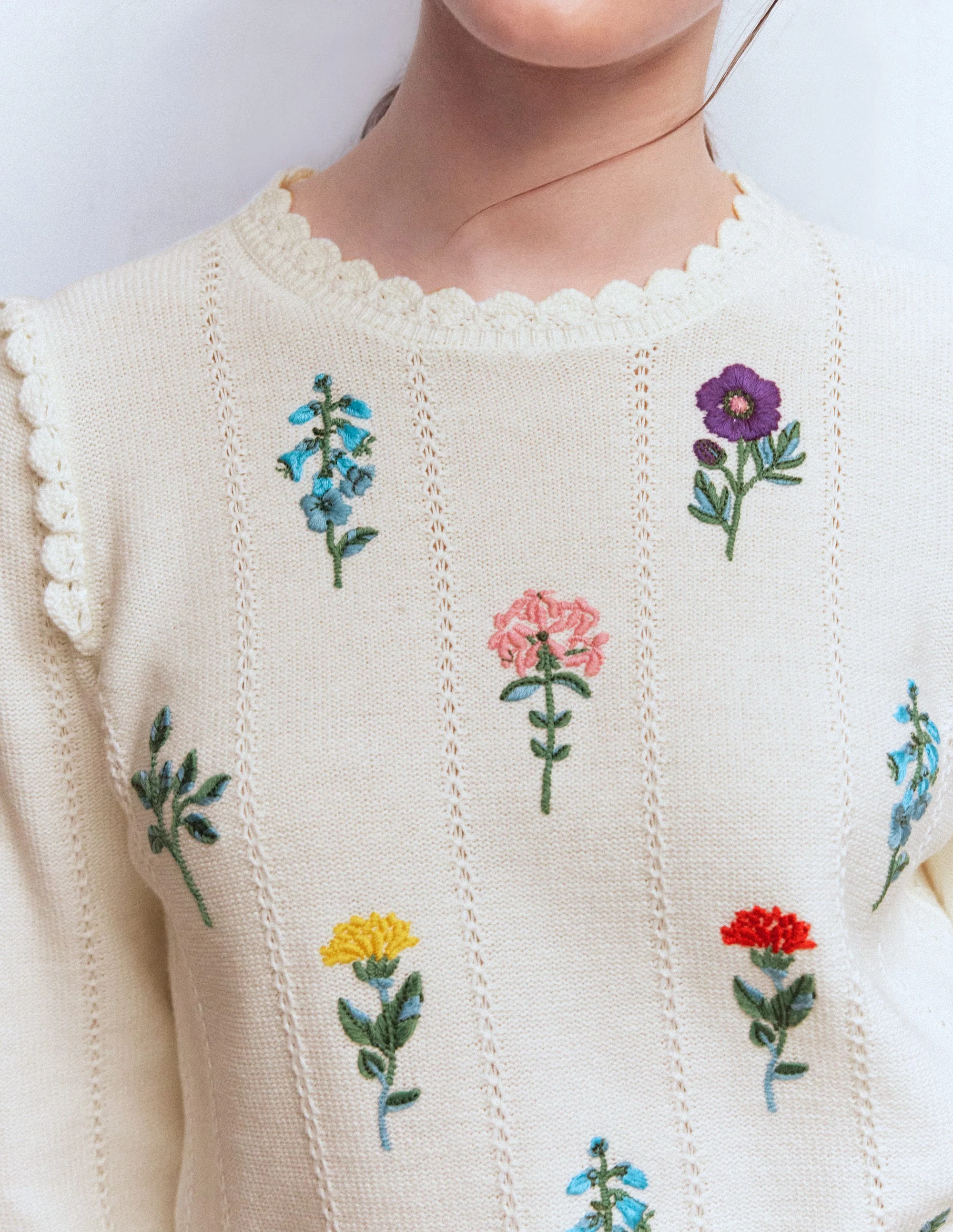 Valeria Pullover mit Häkelbesatz-Warmes Naturweiß, Stickerei - Image 2