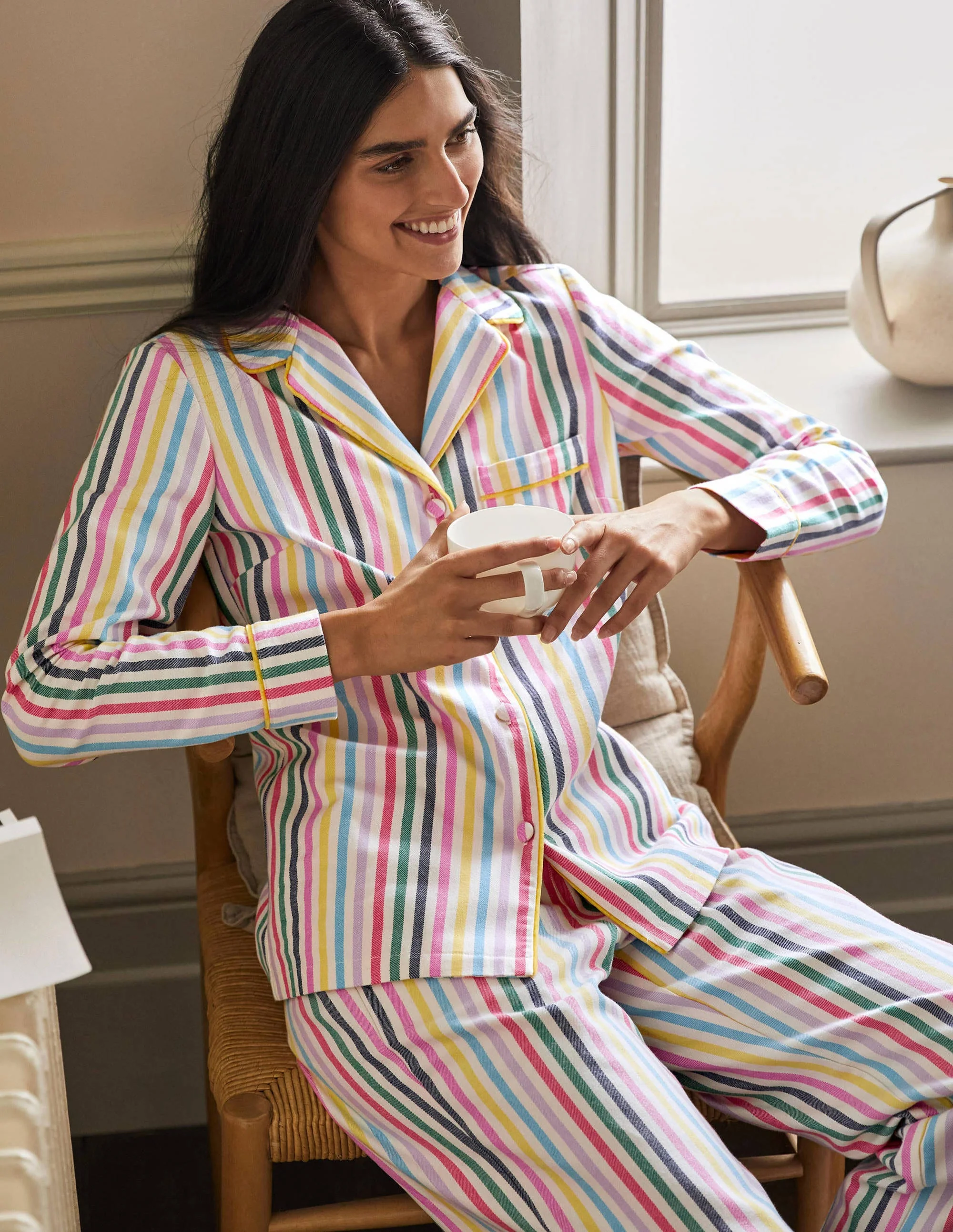 Vanessa Bequemer Schlafanzug-Beige/Regenbogenfarben, Gestreift - Image 4