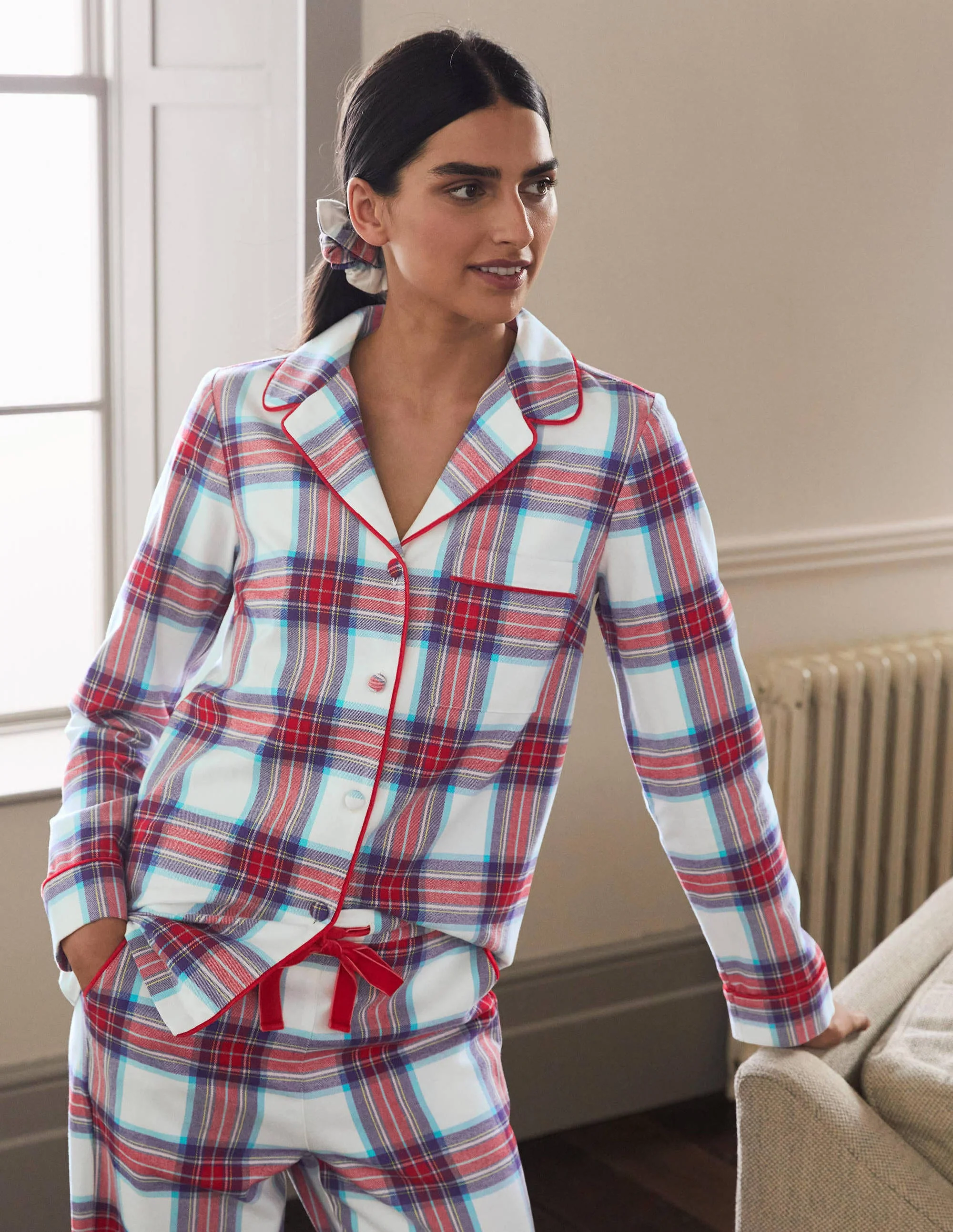 Vanessa Bequemer Schlafanzug-Naturweiß/Rockabilly-Rot, Kariert - Image 3